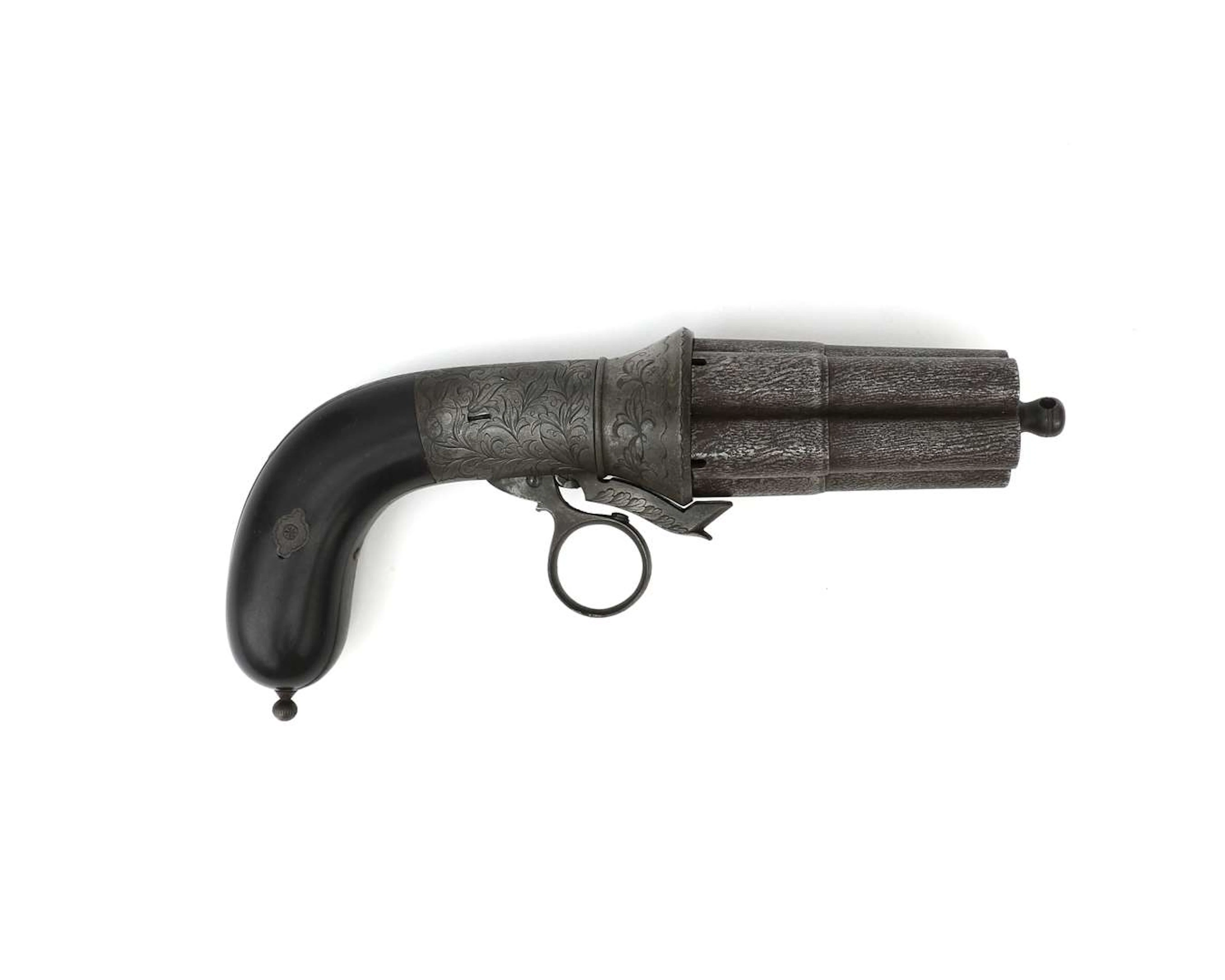 A bottom-firing pepperbox pen-fire pistol, manufactured by: Eugène