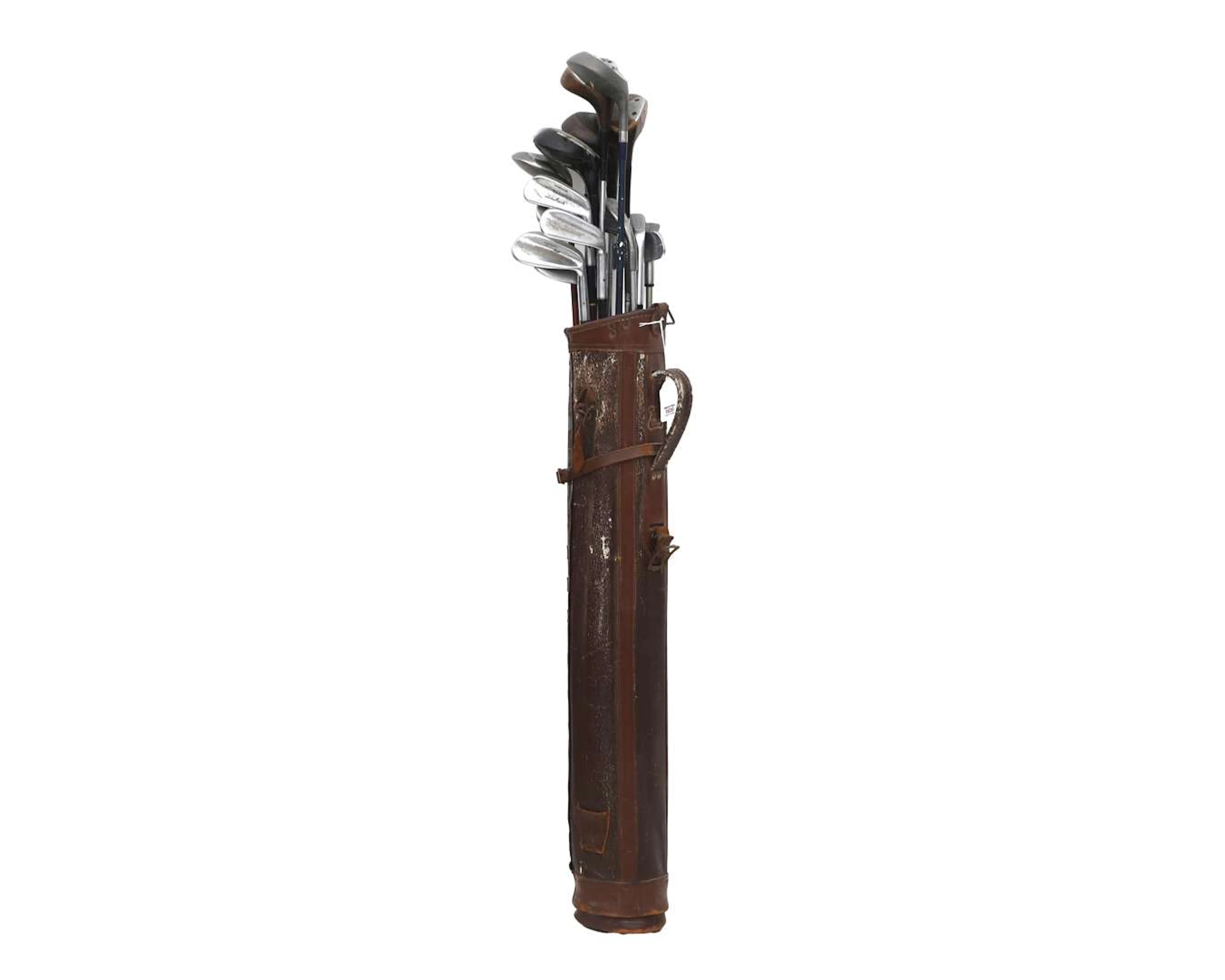 A golf bag containing various clubs, including Wilson and Gosen (16)