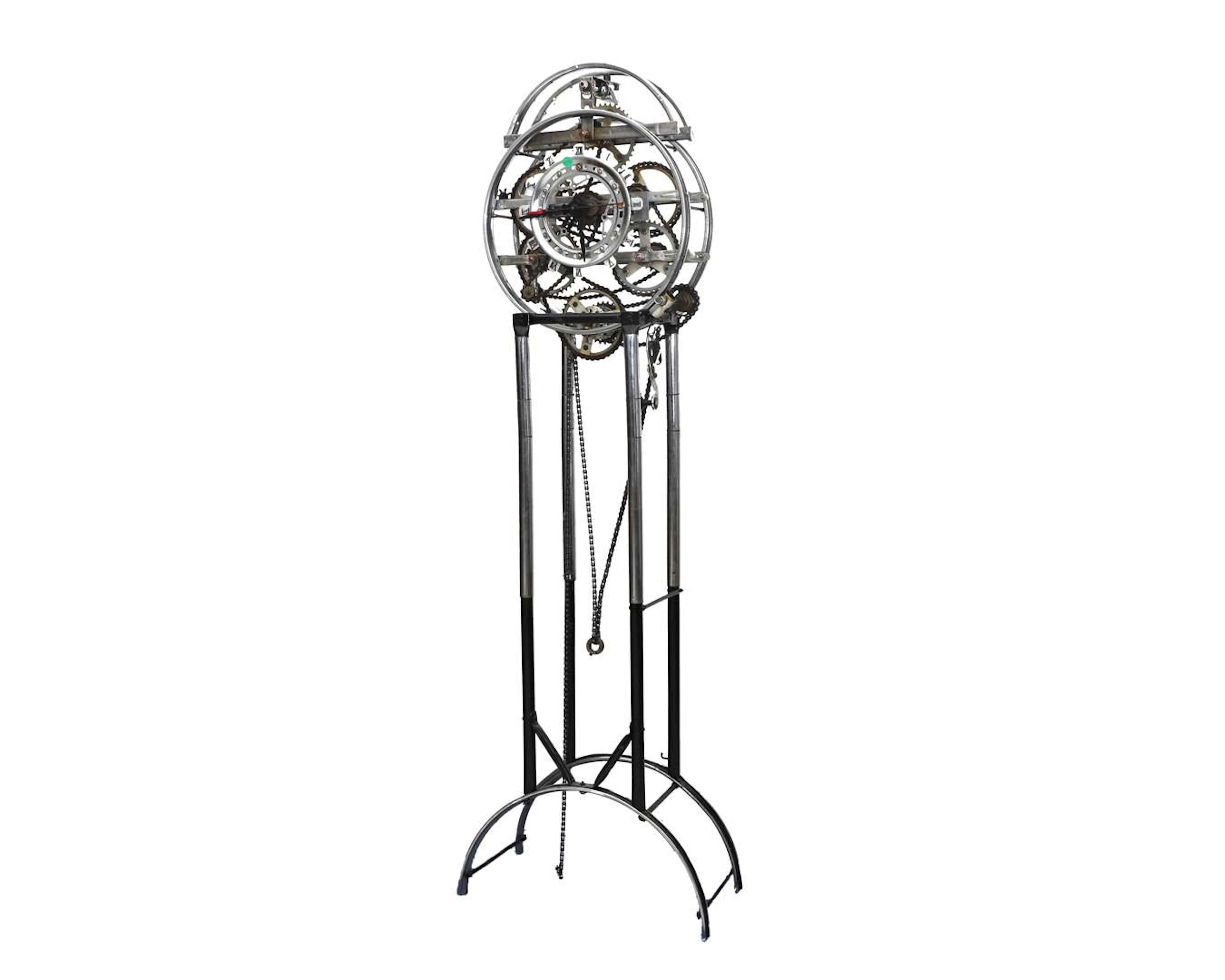 Standing clock made of bicycle parts, 20th century