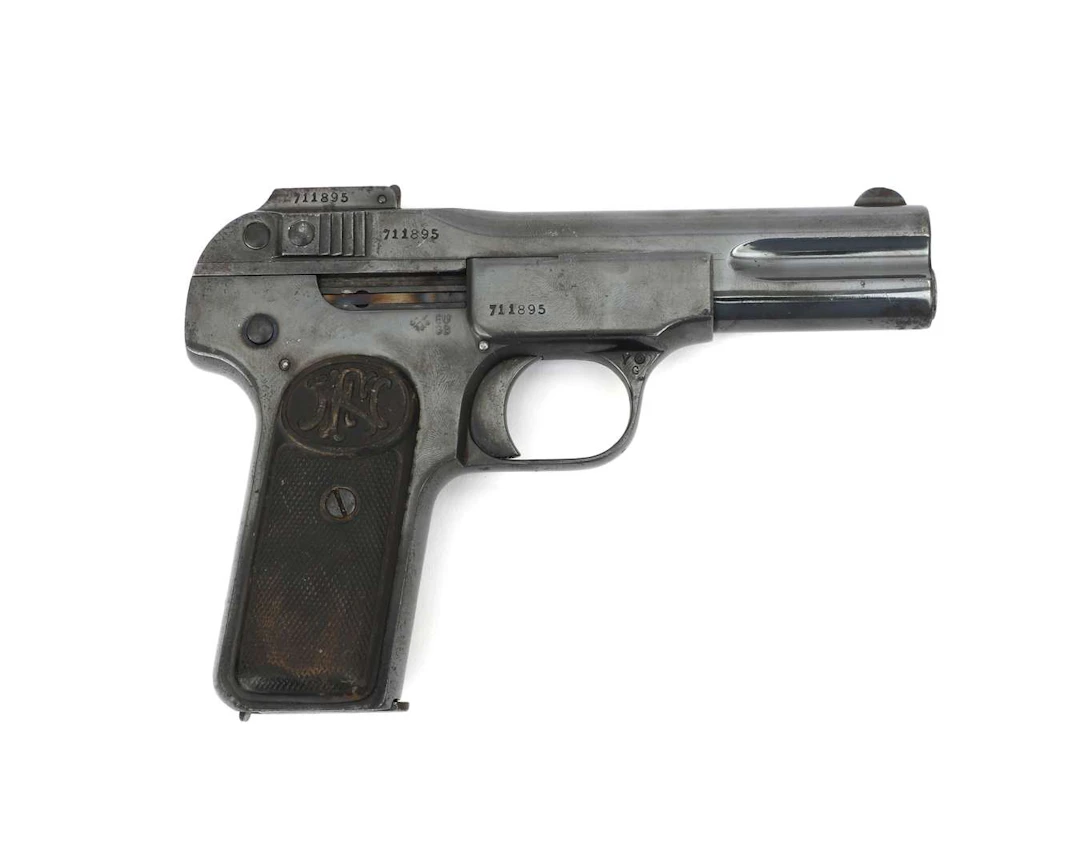 A semi-automatic pistol, model M1900, manufactured by: FN Herstal