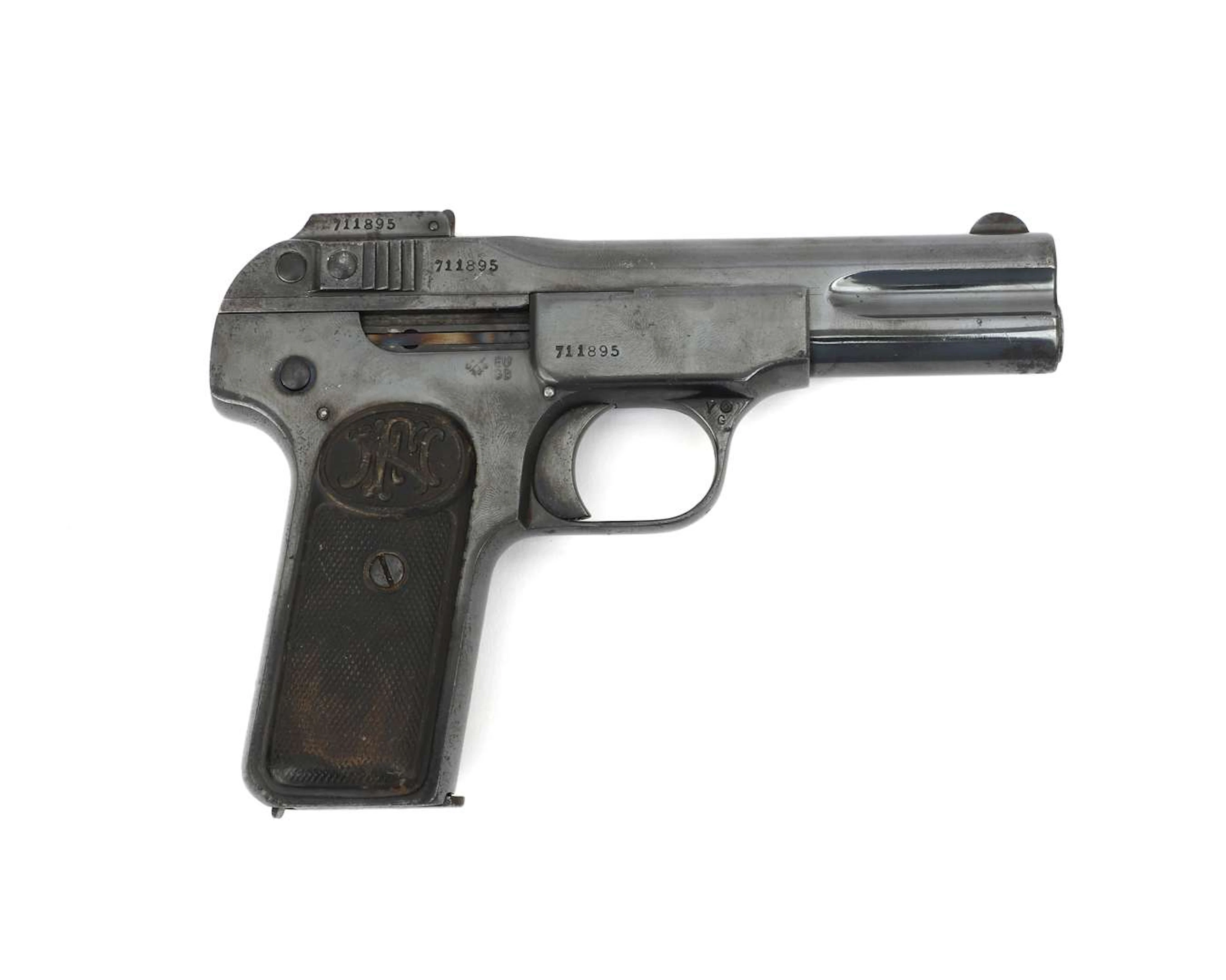 A semi-automatic pistol, model M1900, manufactured by: FN Herstal