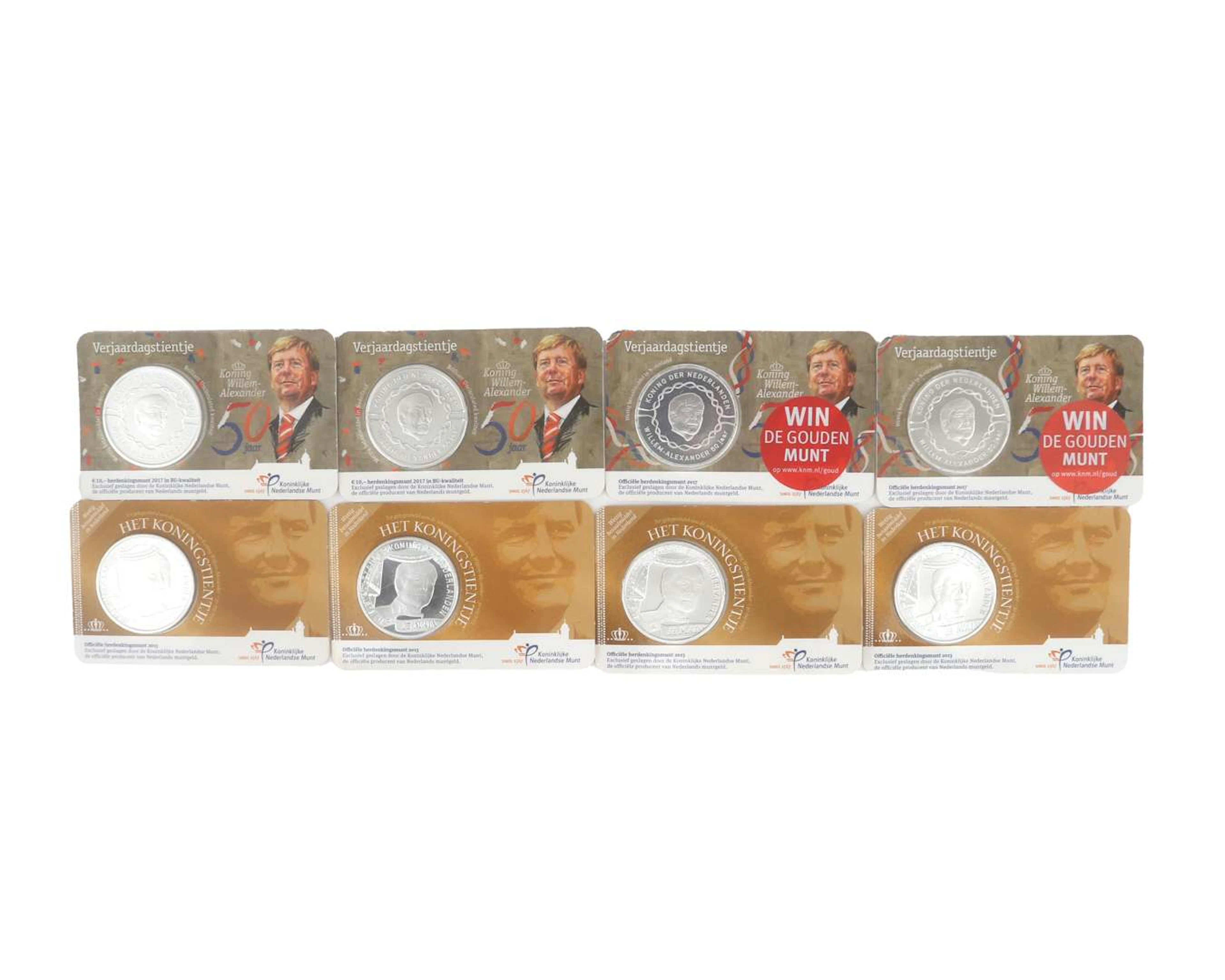 Eight silver-plated coins, ten euros, William Alexander, Kingdom of