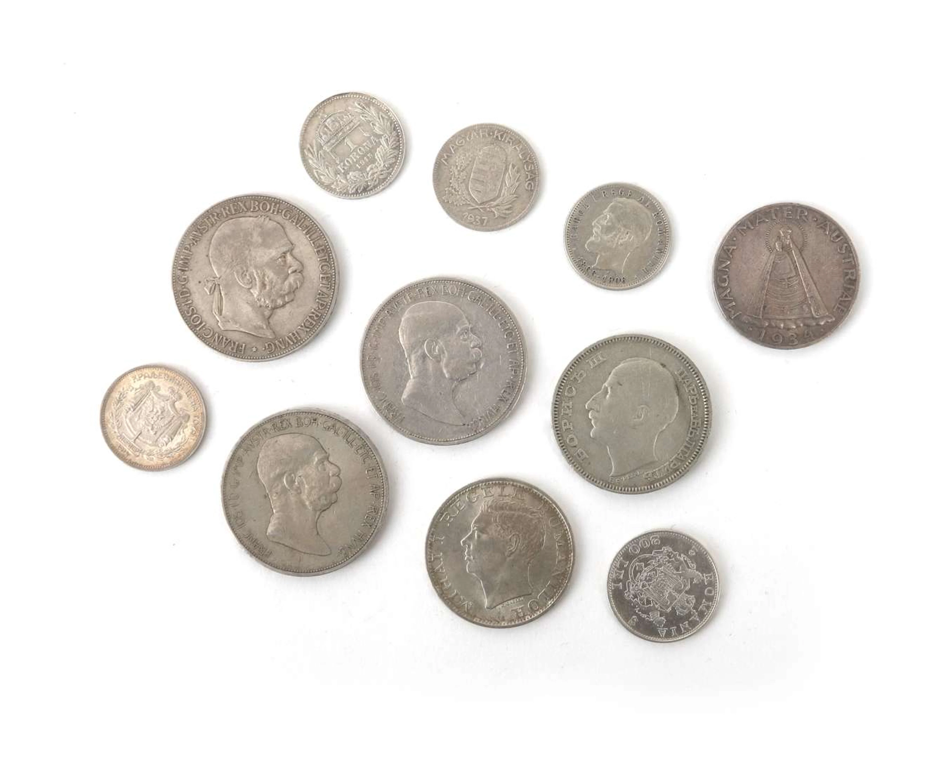 A collection of eleven silver coins, Austria, Bulgaria, Montenegro