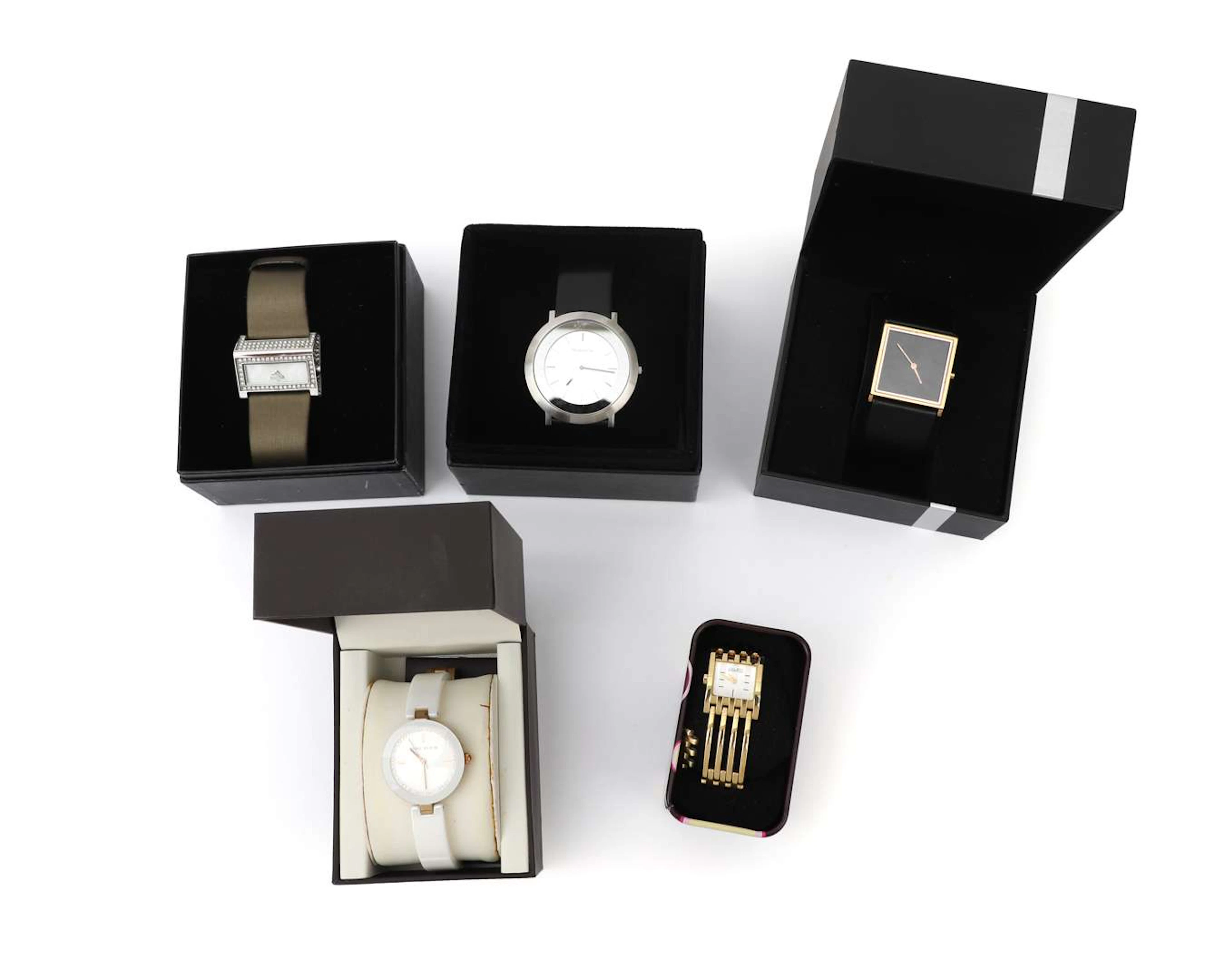 Five quartz ladies’ wristwatches/dress watches in a box