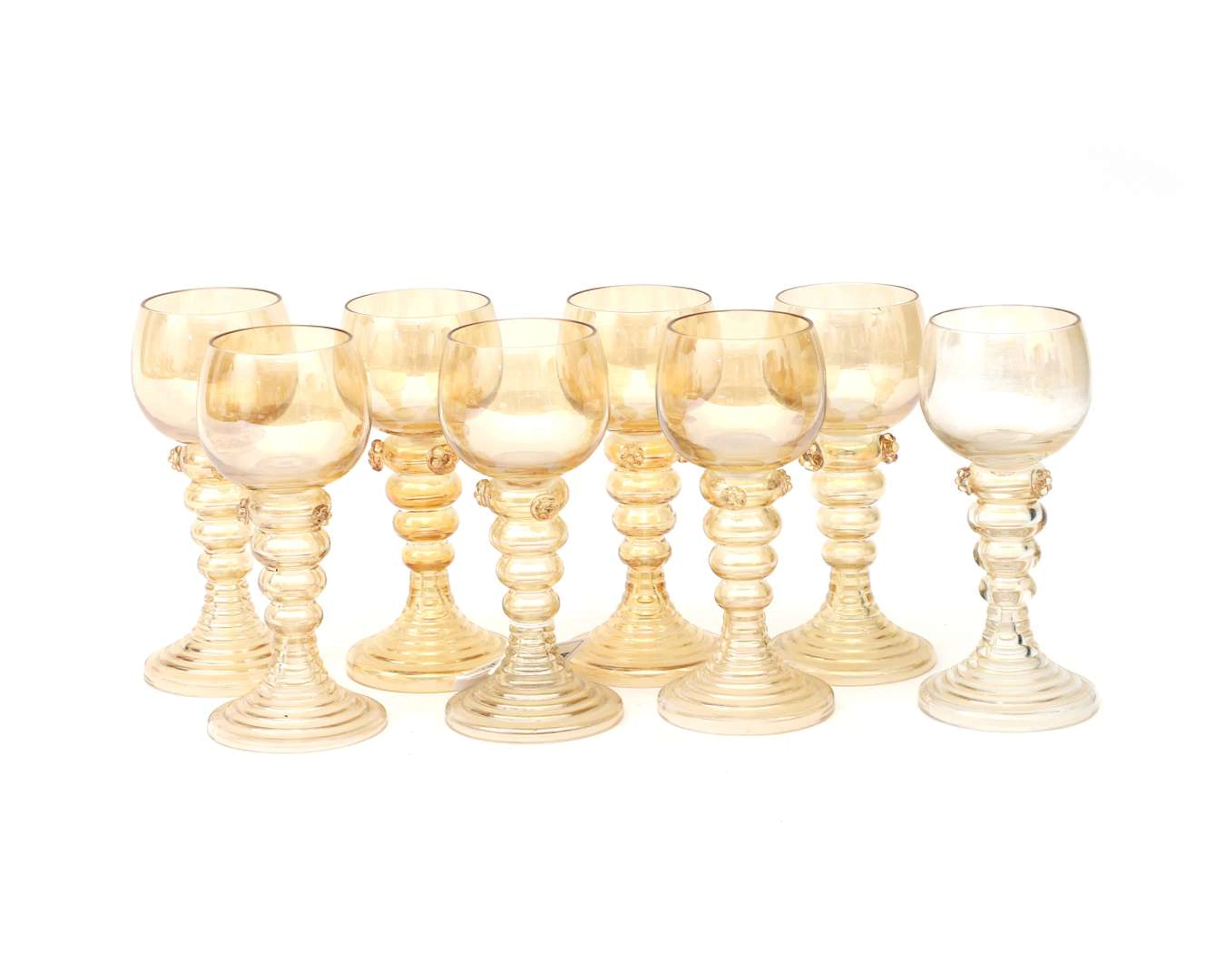 Six champagne-coloured replica goblets, 20th century