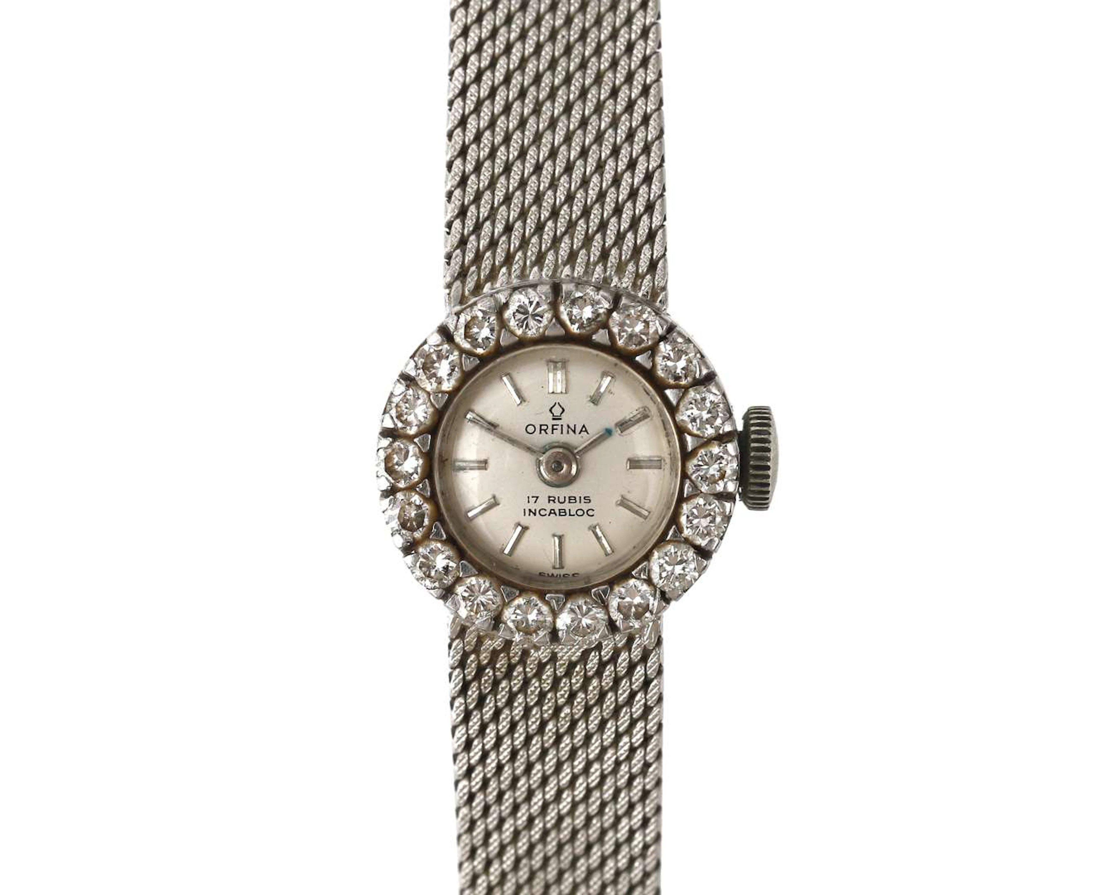 An 18k white gold Orfina ladies’ wristwatch, 1950s