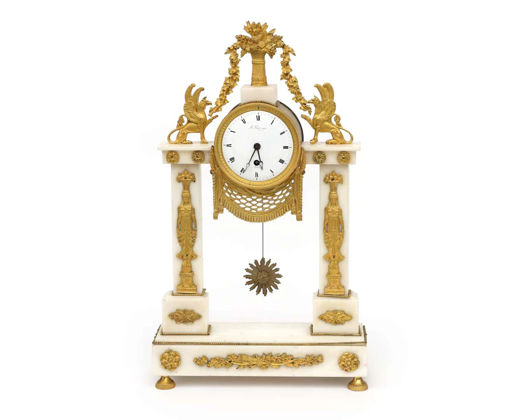 A marble portico clock, France, first half of the 19th century