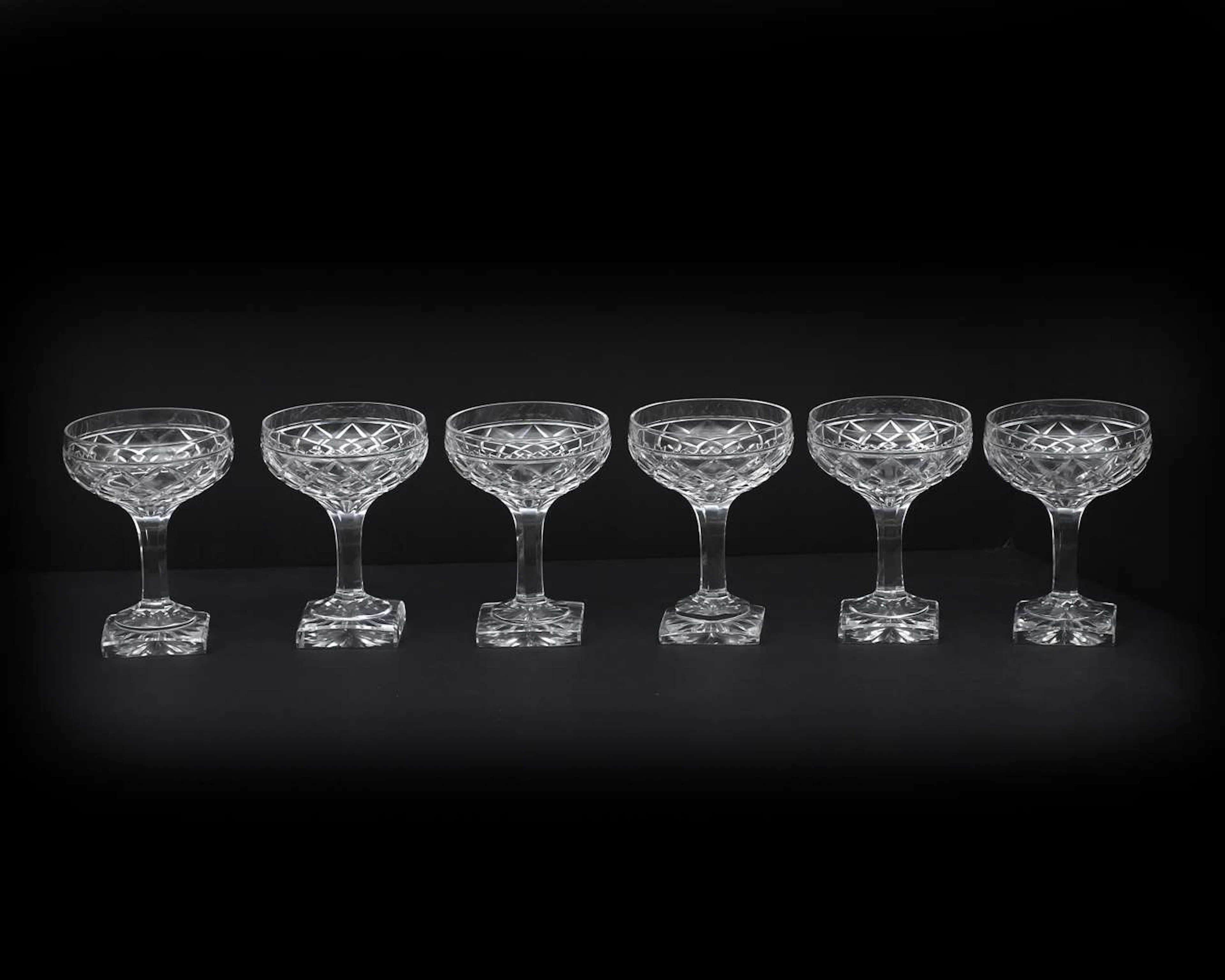 Six faceted crystal champagne flutes, probably from France, 19th century