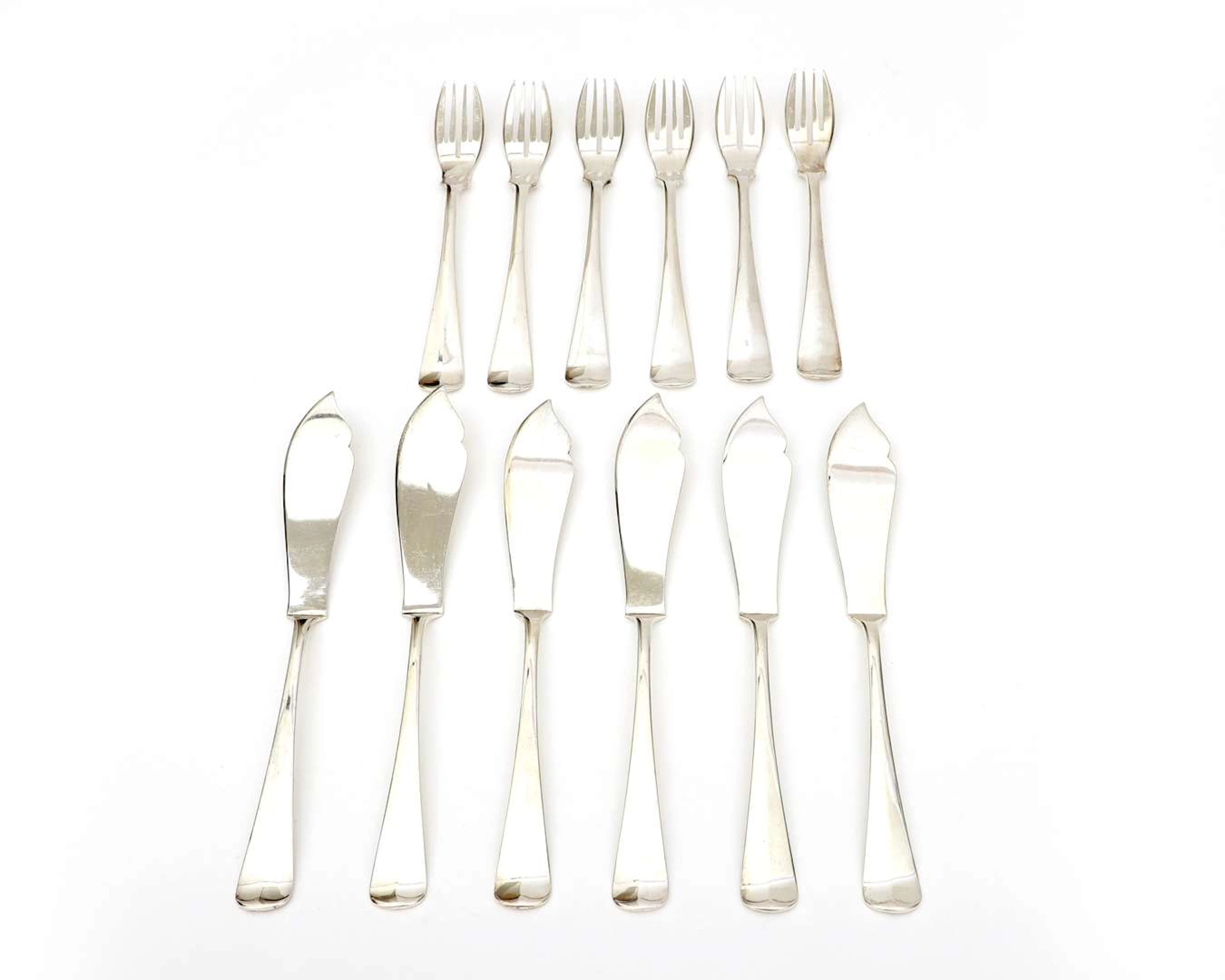 A twelve-piece silver fish cutlery set, the Netherlands, Zeist, 1926