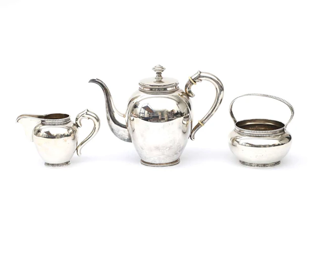 A three-piece silver tea set, probably Germany, 20th century