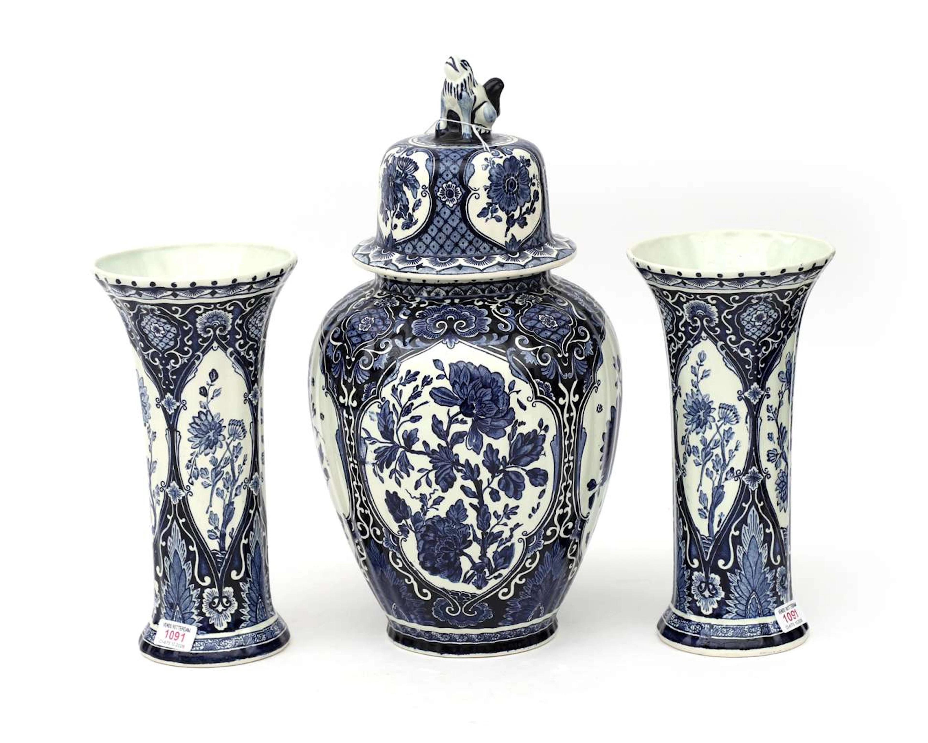 A Delft Blue cabinet set, Boch, Royal Sphinx, Holland, 20th century