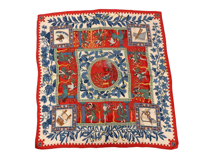 A silk Hermès [Hermes] Paris scarf 'Musique des Dieux' by Claudia
