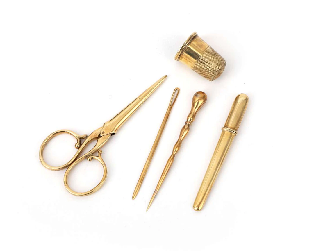 A five-piece 14-carat yellow gold sewing set, Holland, 19th century