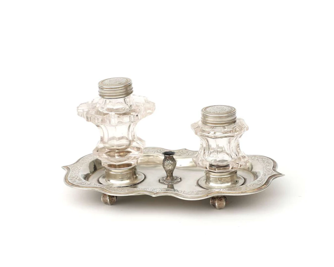 A silver and crystal ink set, Holland, Amsterdam, 1863