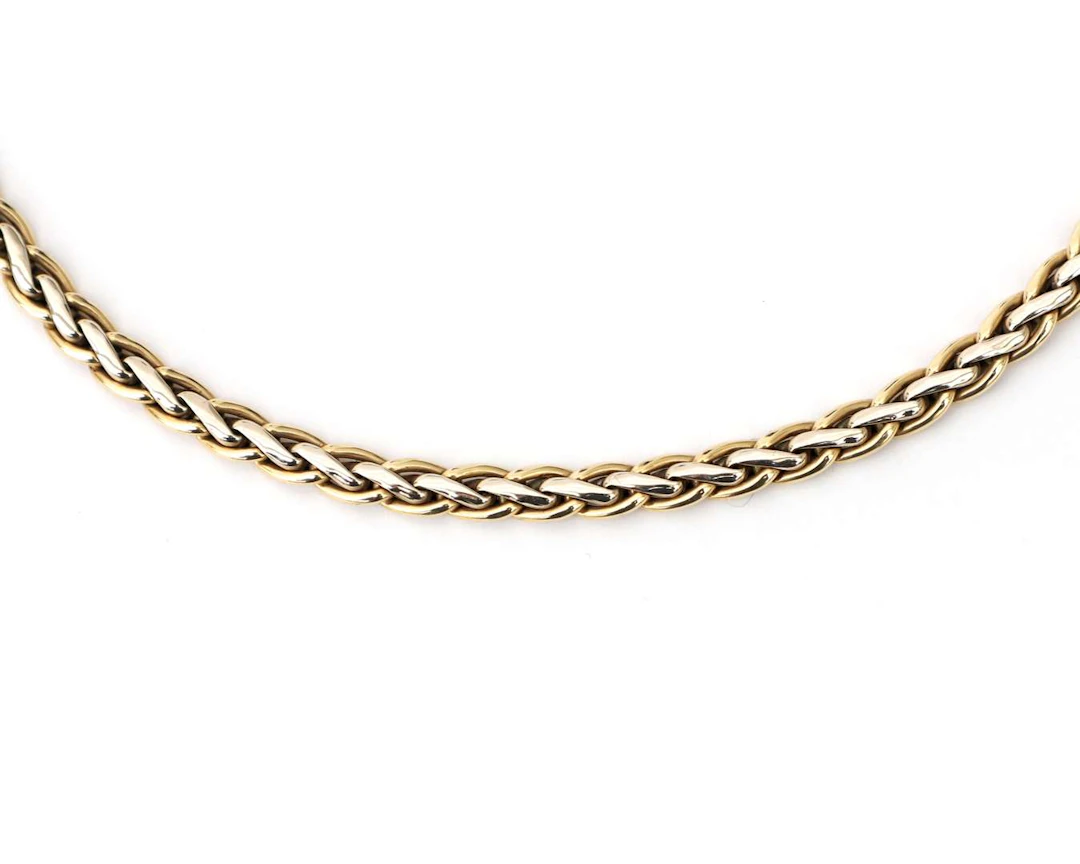 A 14-carat two-tone gold flat foxtail-link necklace