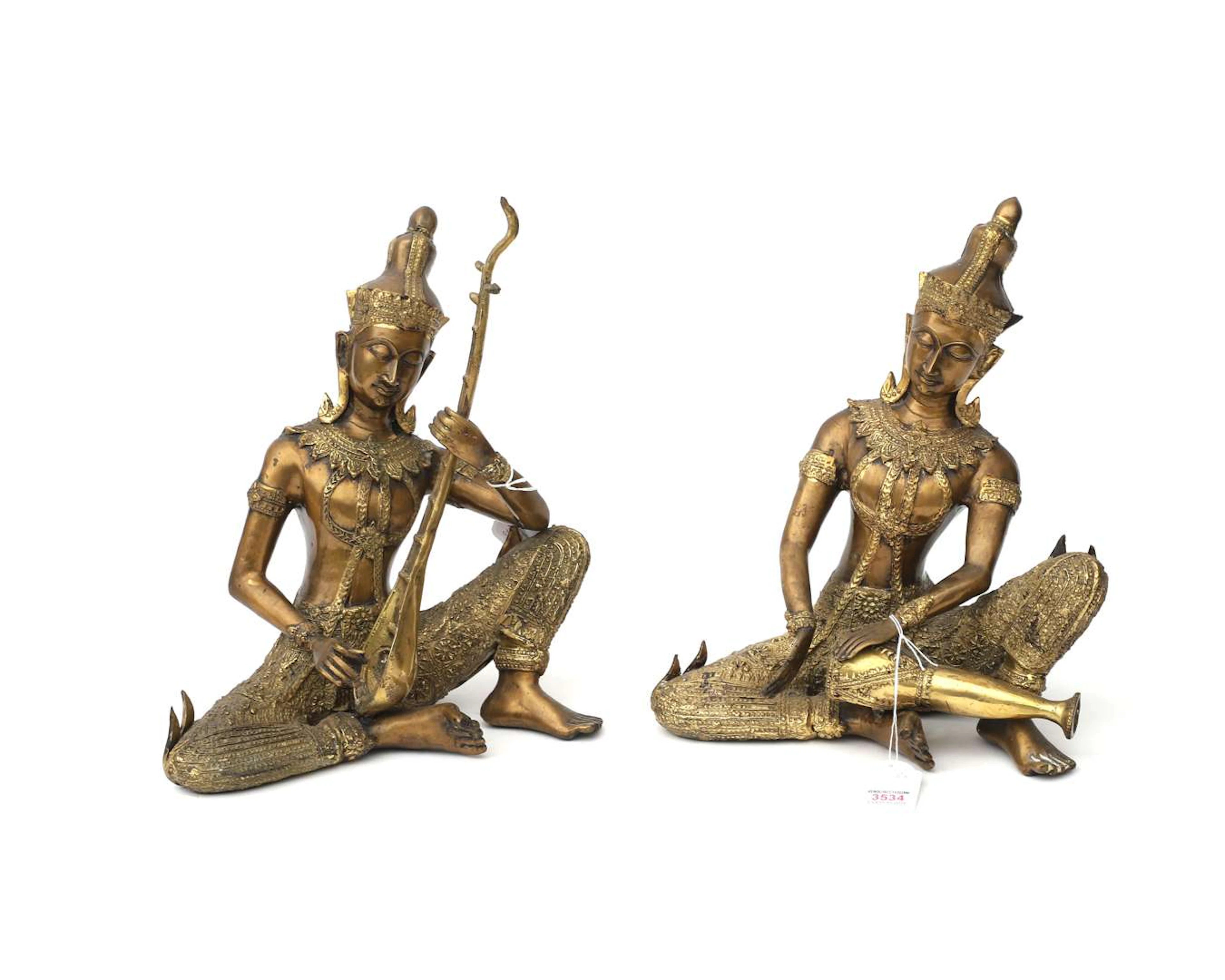 Two bronze sculptures of musicians, Thailand, 20th century