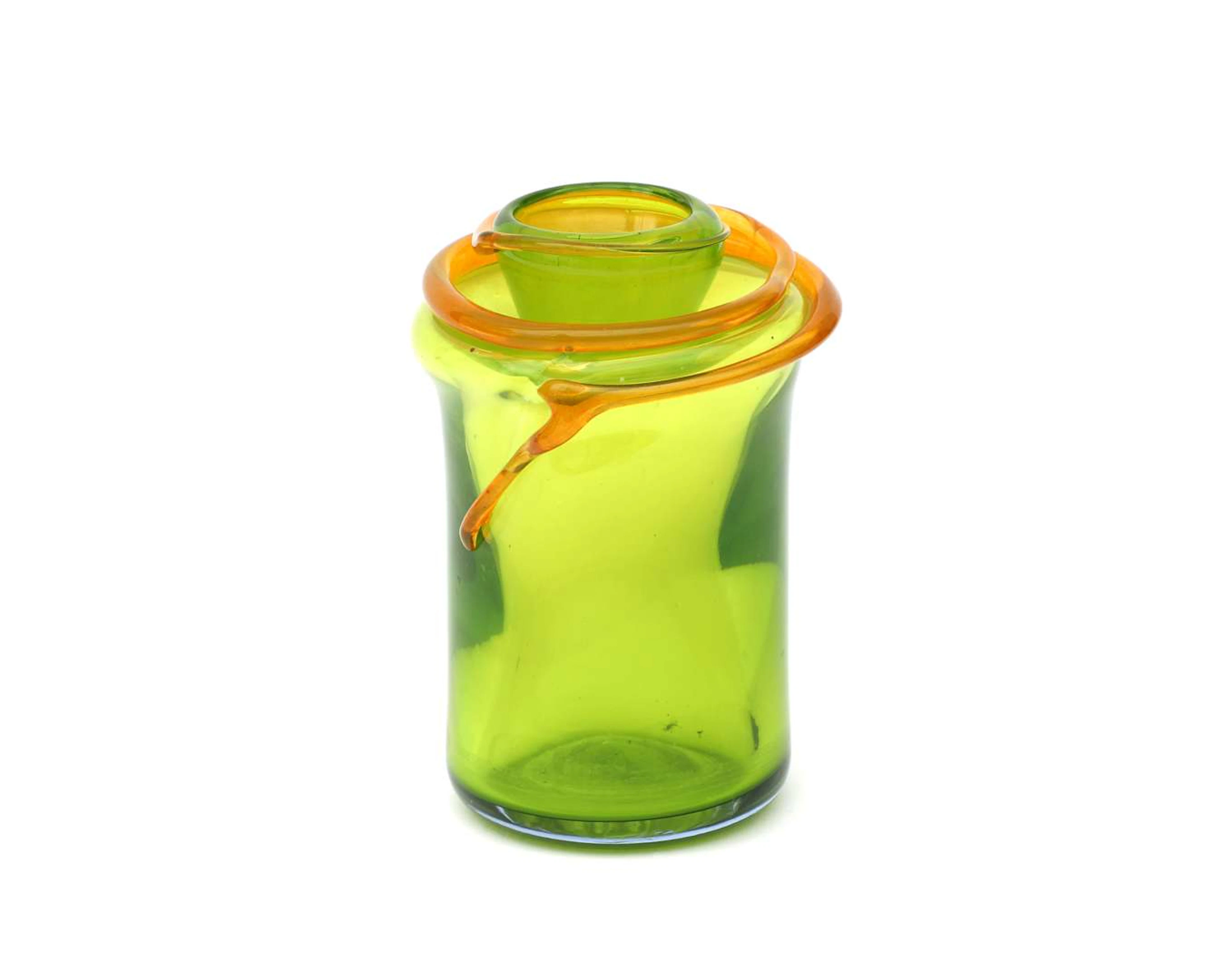 A green glass vase with orange glass appliqués, 21st century
