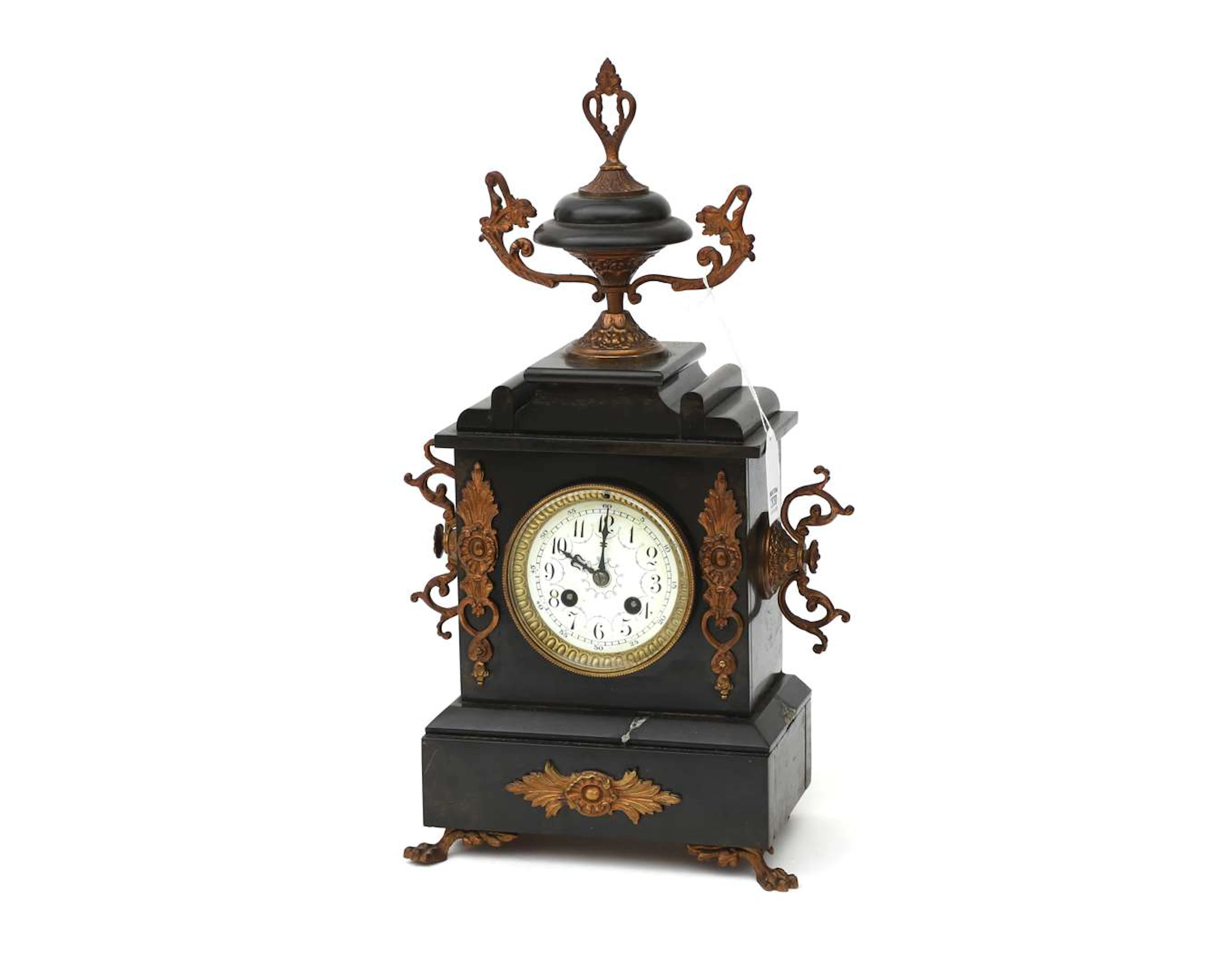 A black natural stone clock, France, c. 1900