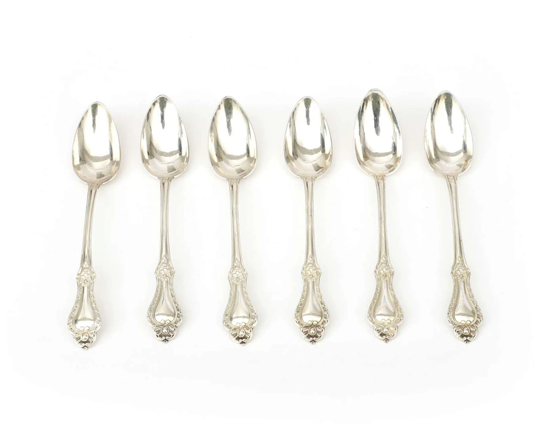 Six silver teaspoons, France, Paris, 19th century