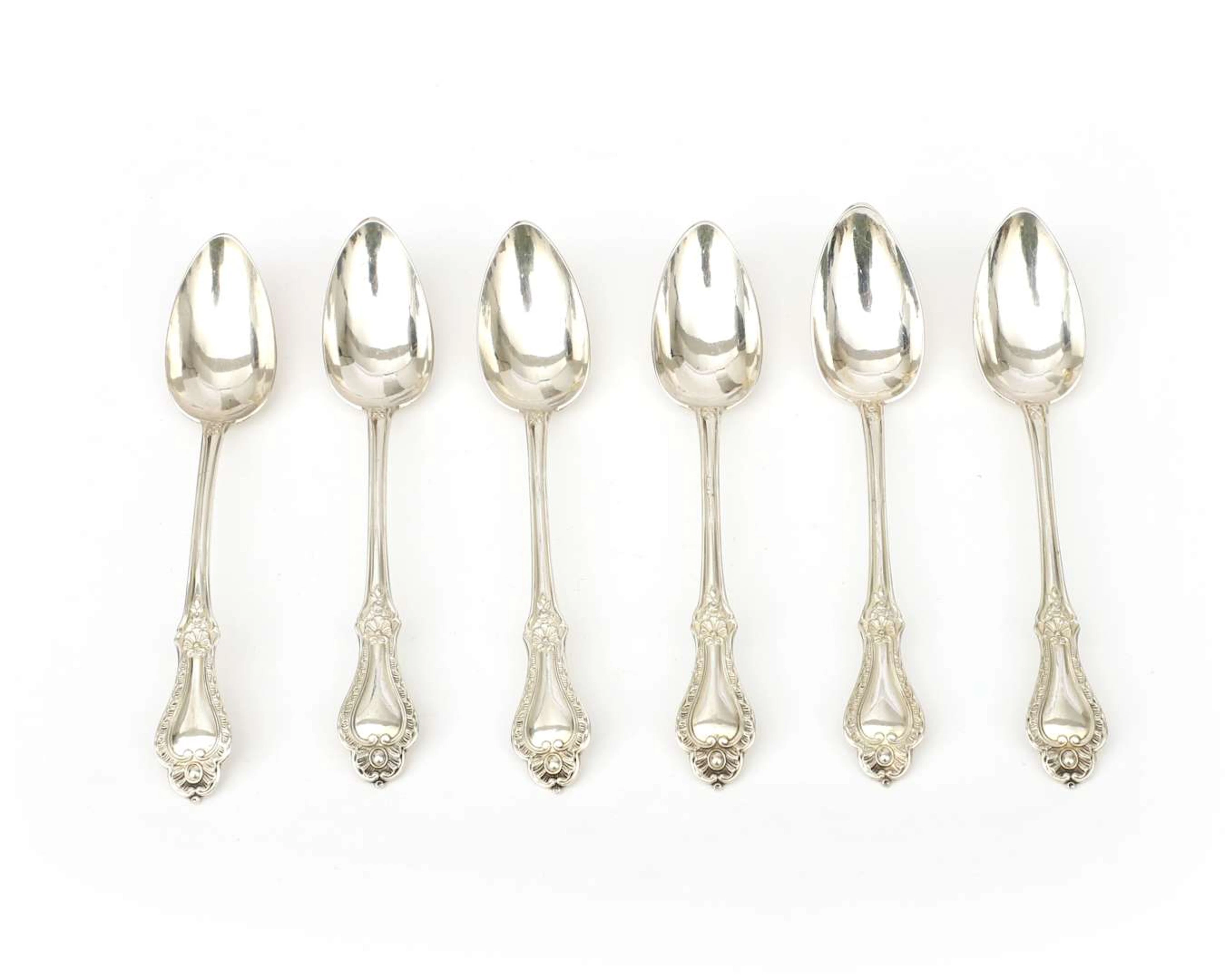 Six silver teaspoons, France, Paris, 19th century
