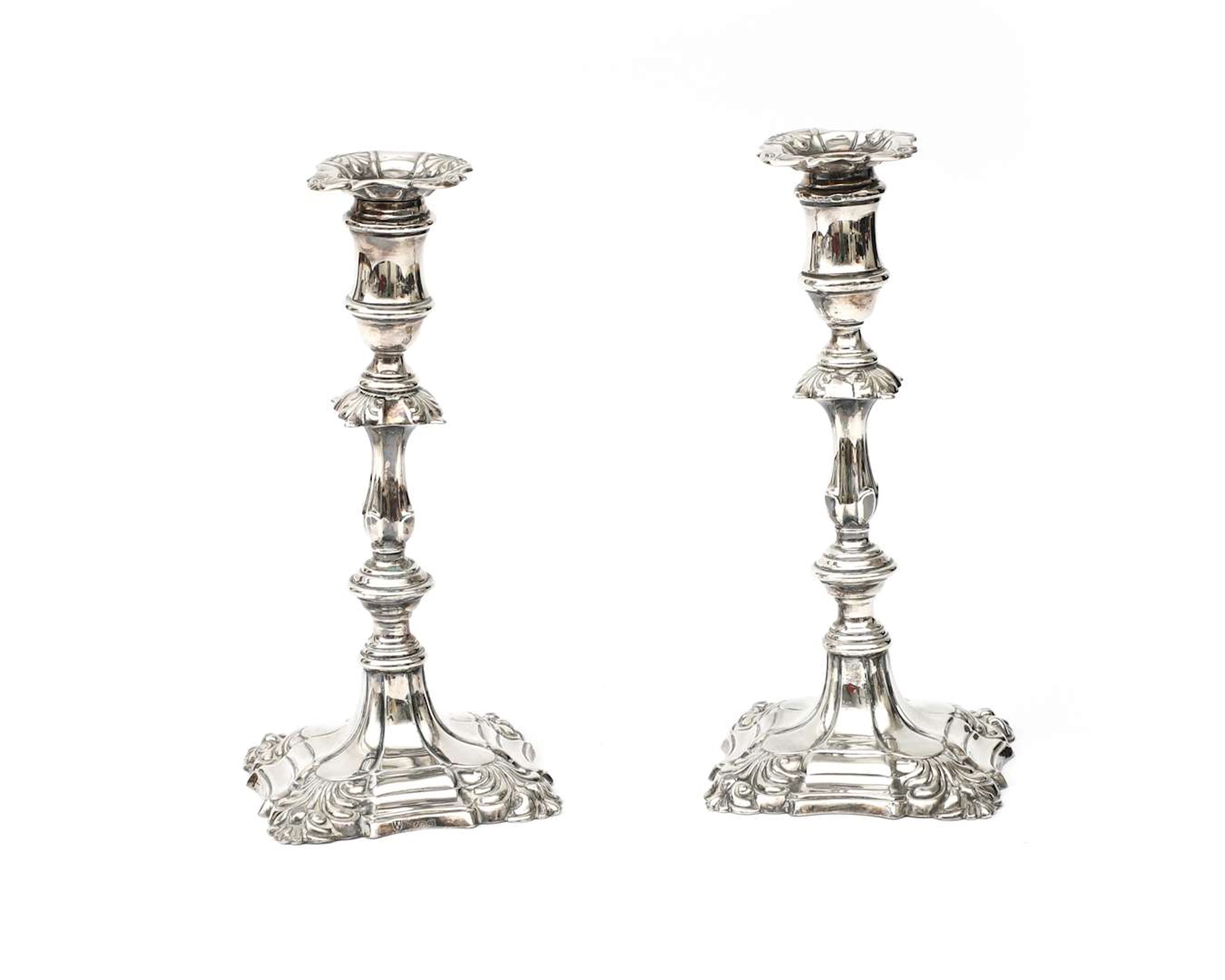 Two silver candlesticks, England, Birmingham, 1904