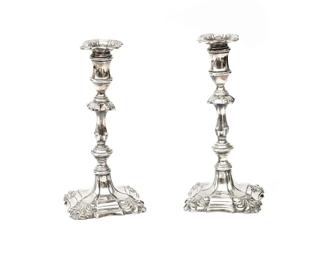 Two silver candlesticks, England, Birmingham, 1904