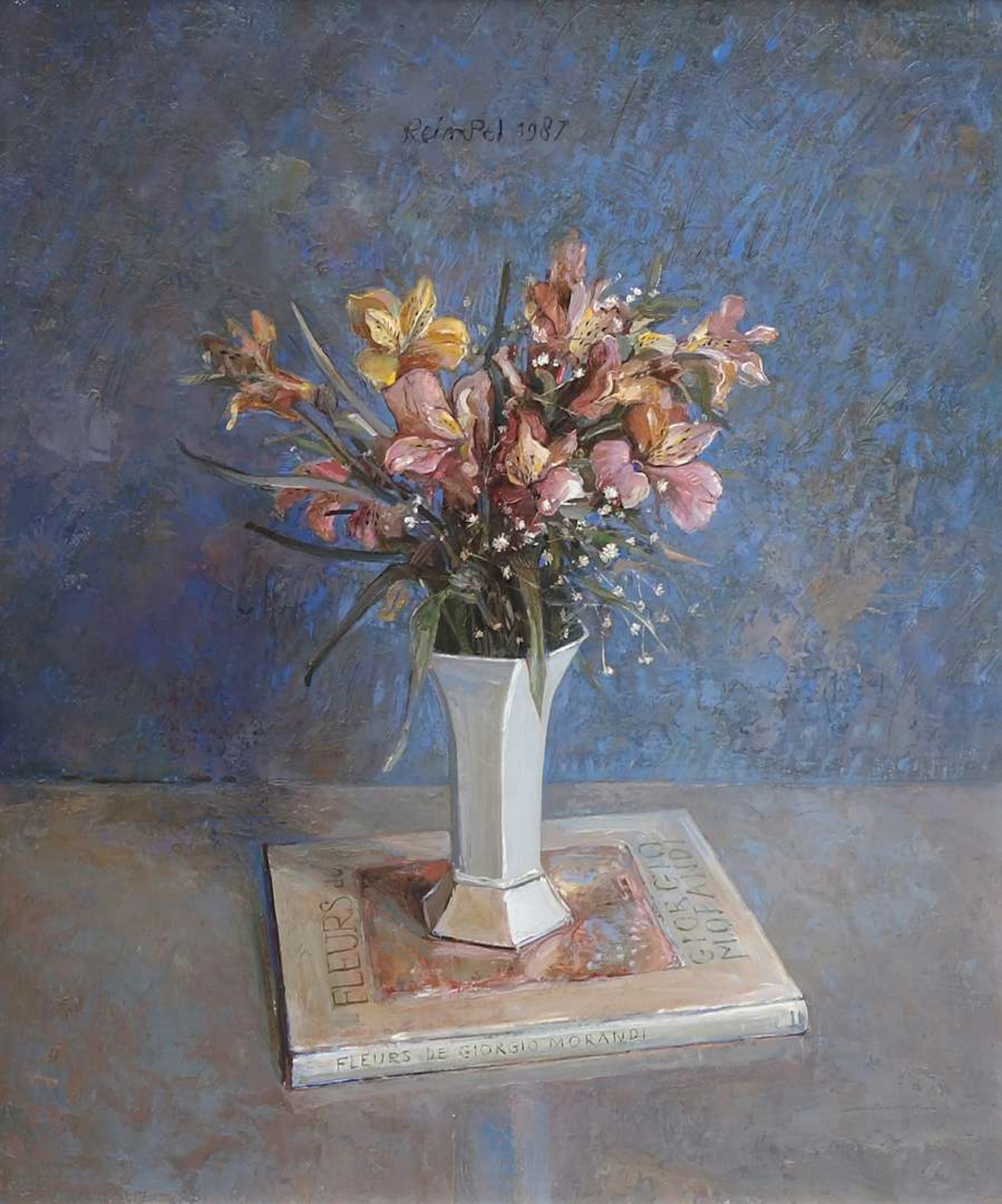 Rein Pol (1949), Still Life with Flowers in a Vase on a Book