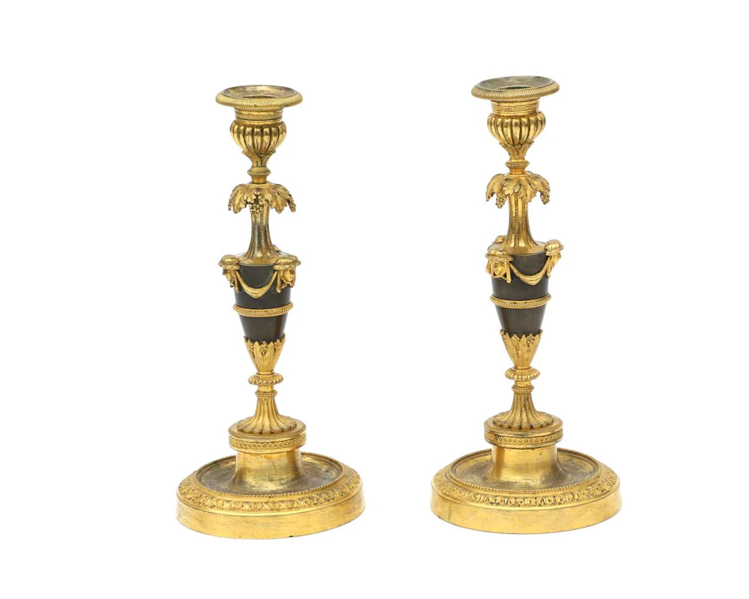 Two gilt bronze Directoire candlesticks, France, c. 1800