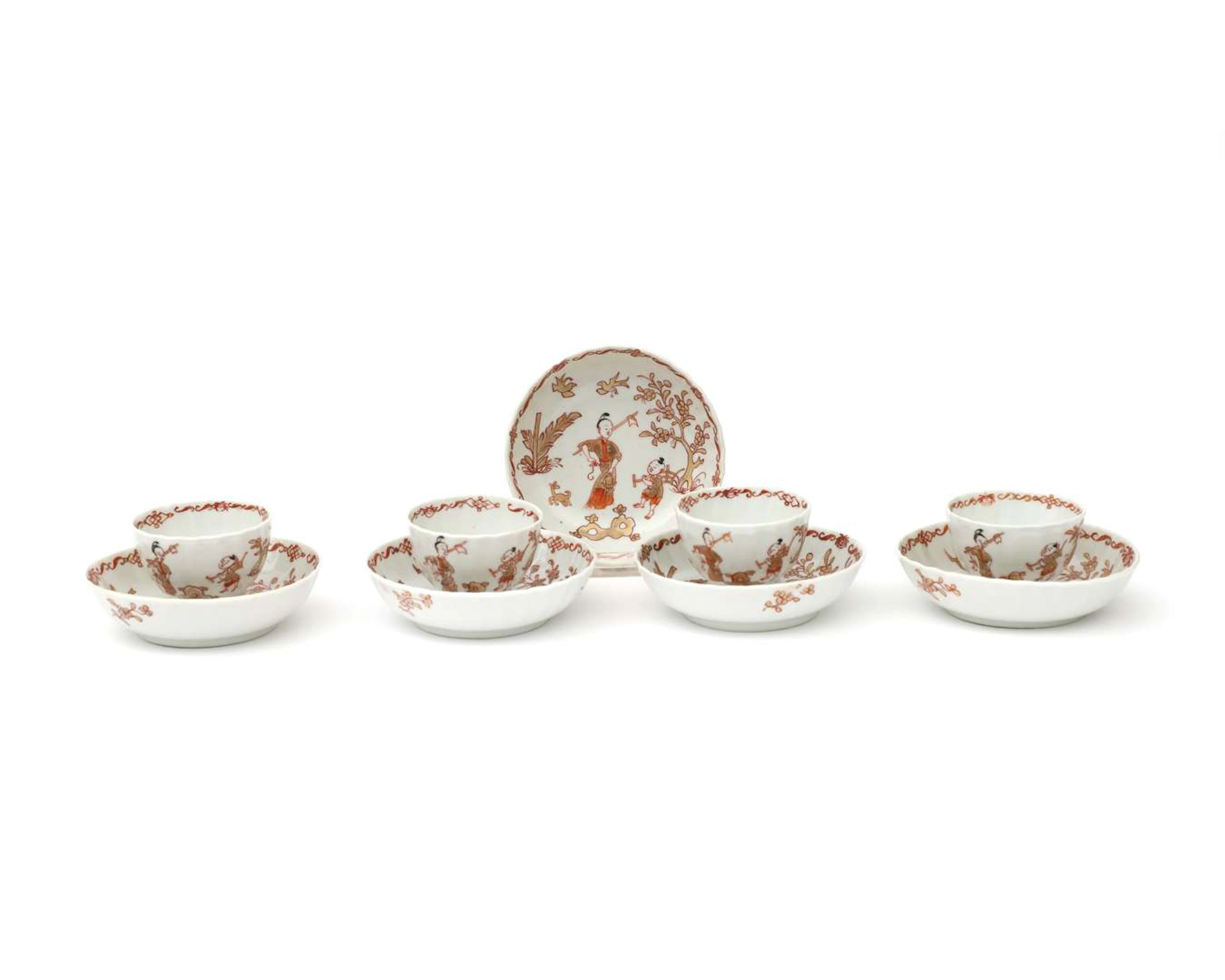 Four porcelain cups and five saucers, China, Kangxi period (1662–1722), c. 1700
