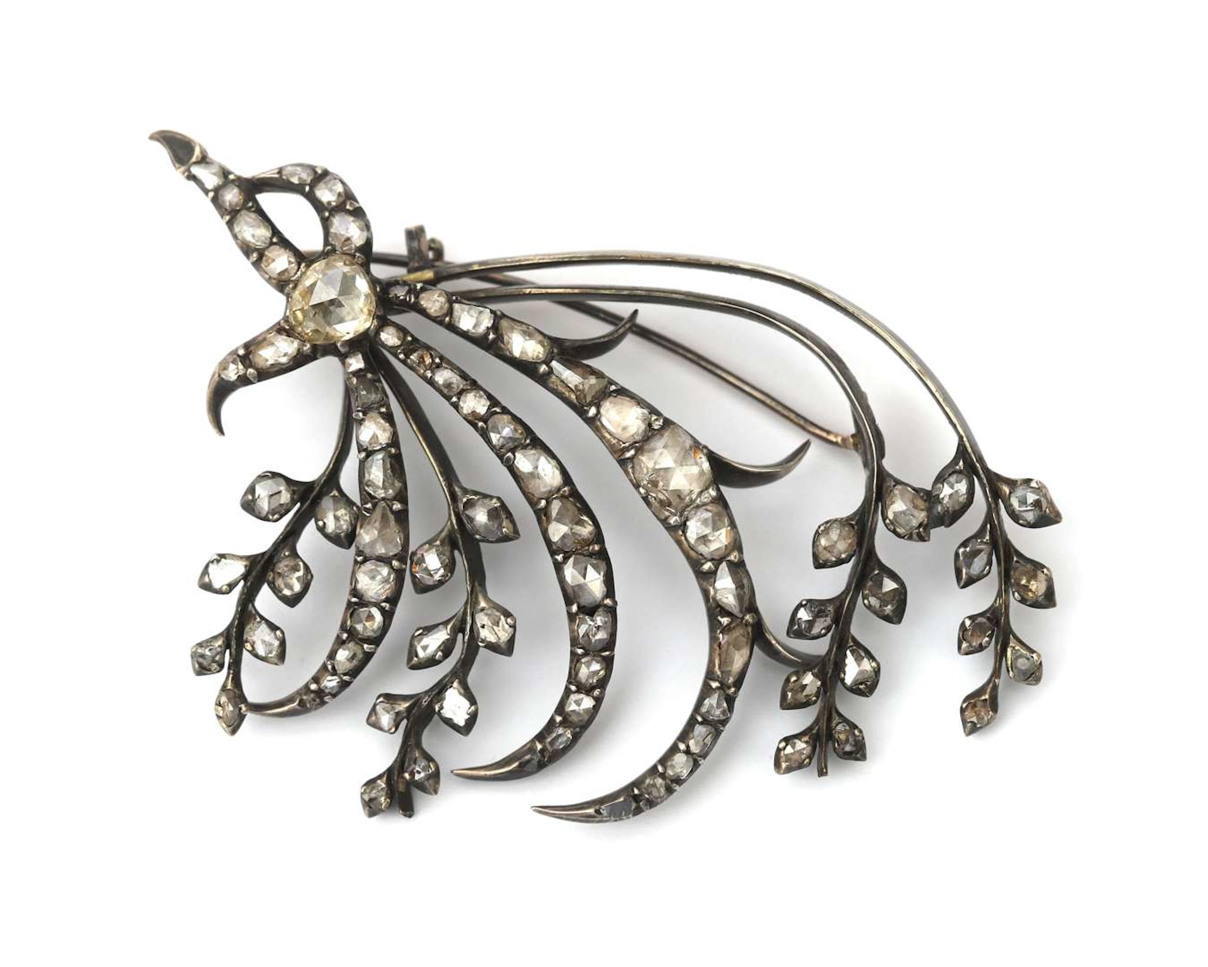 A silver aigrette brooch with rose-cut diamond, late 18th century