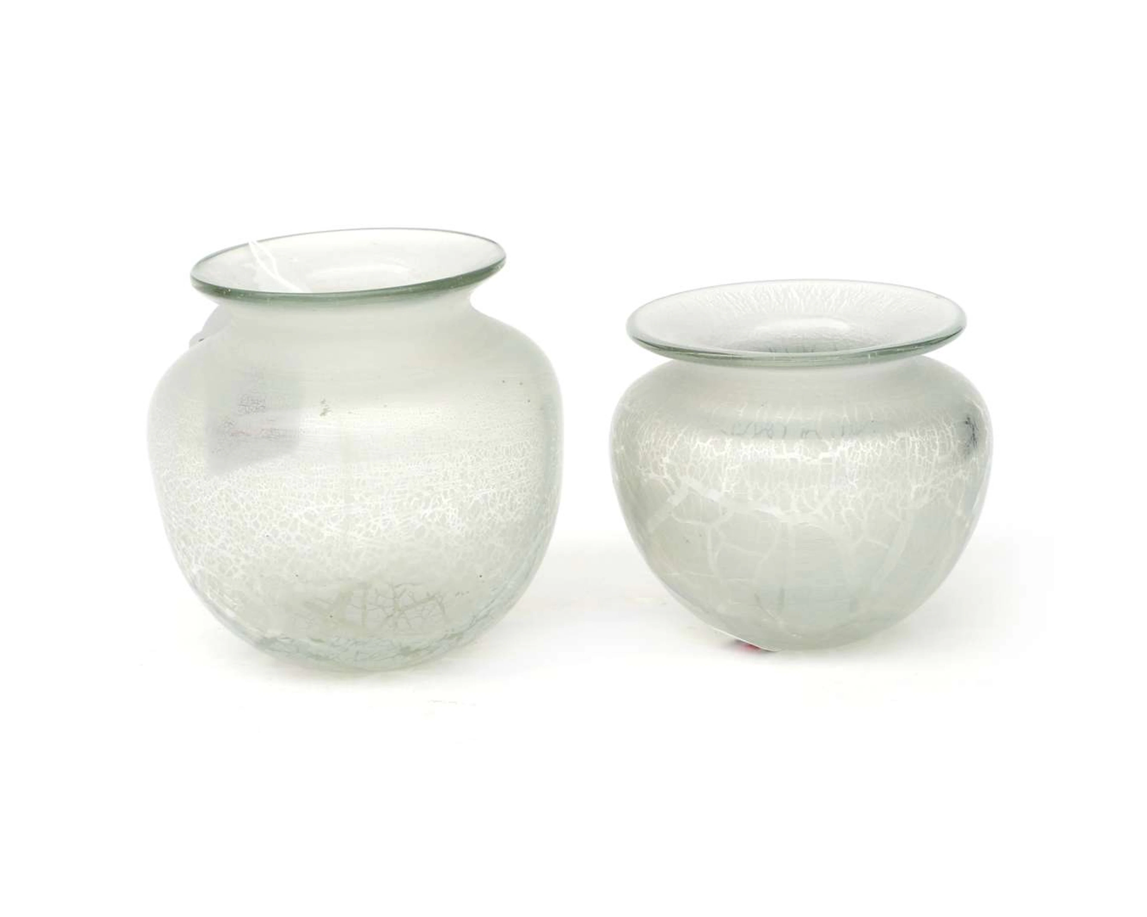 Two small vases of different designs with a crackled tin finish. W.J.