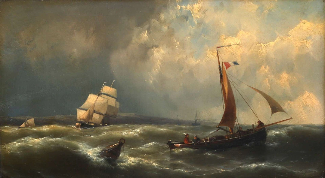 Hermanus Koekkoek Jr. (1836–1909), Seascape with a sailing ship and
