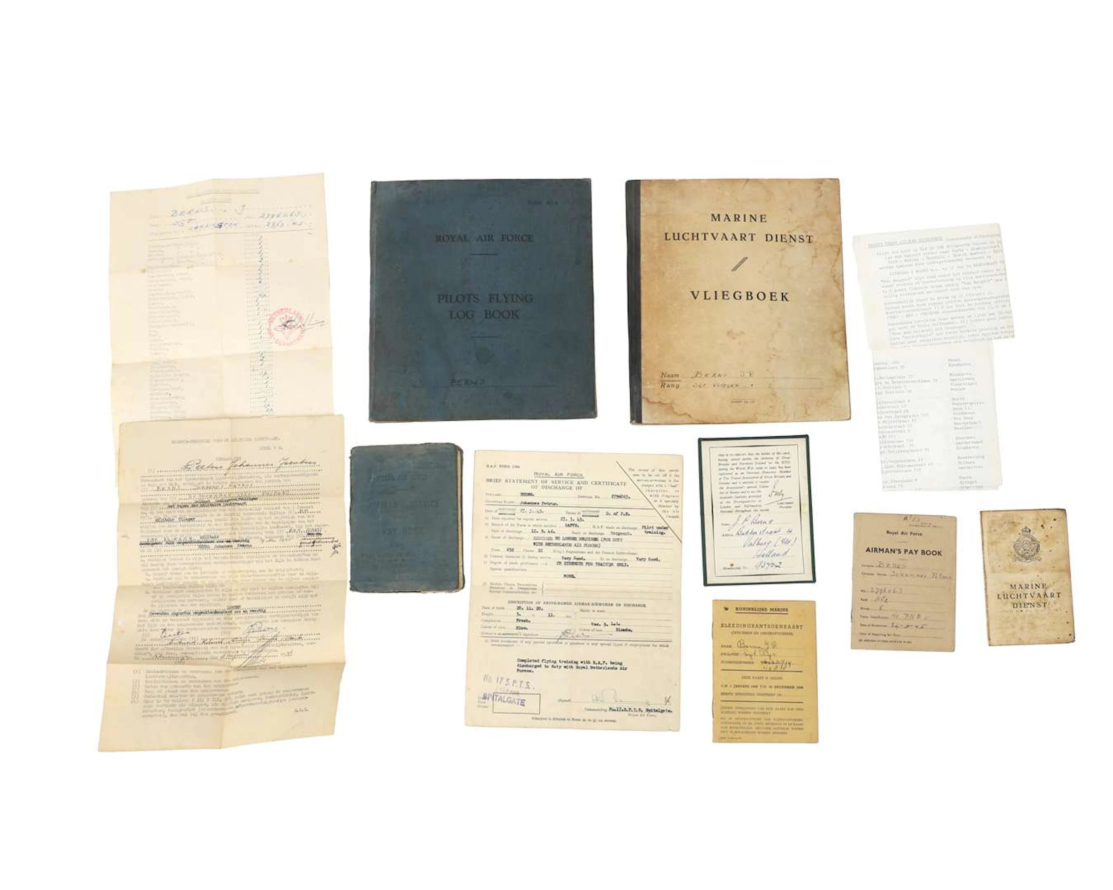 A collection of documents belonging to Sergeant Pilot Johannes Petrus