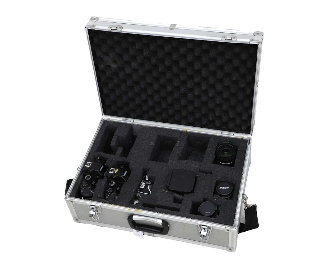 Nikon F4 35mm camera set in a metal case