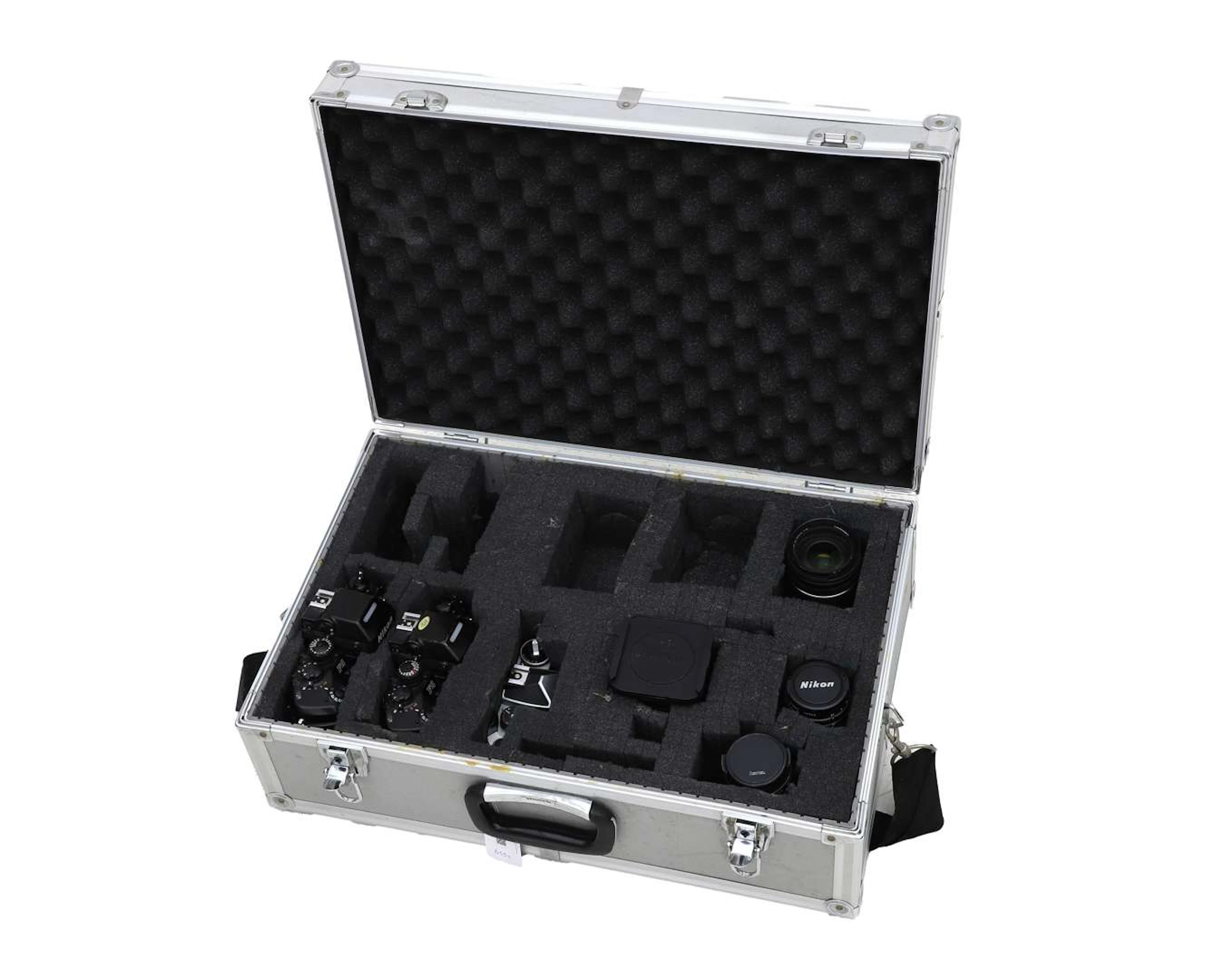 Nikon F4 35mm camera set in a metal case