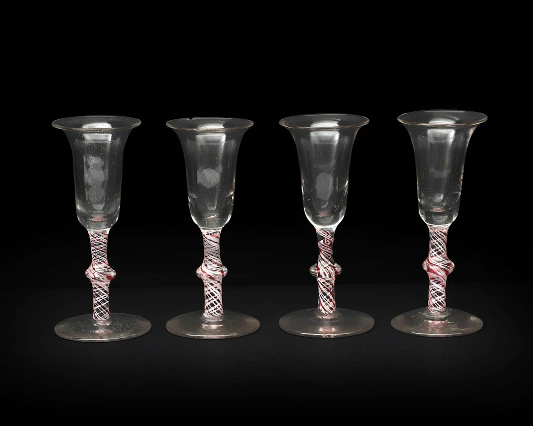 Four stemmed glasses, Holland or England, 18th century