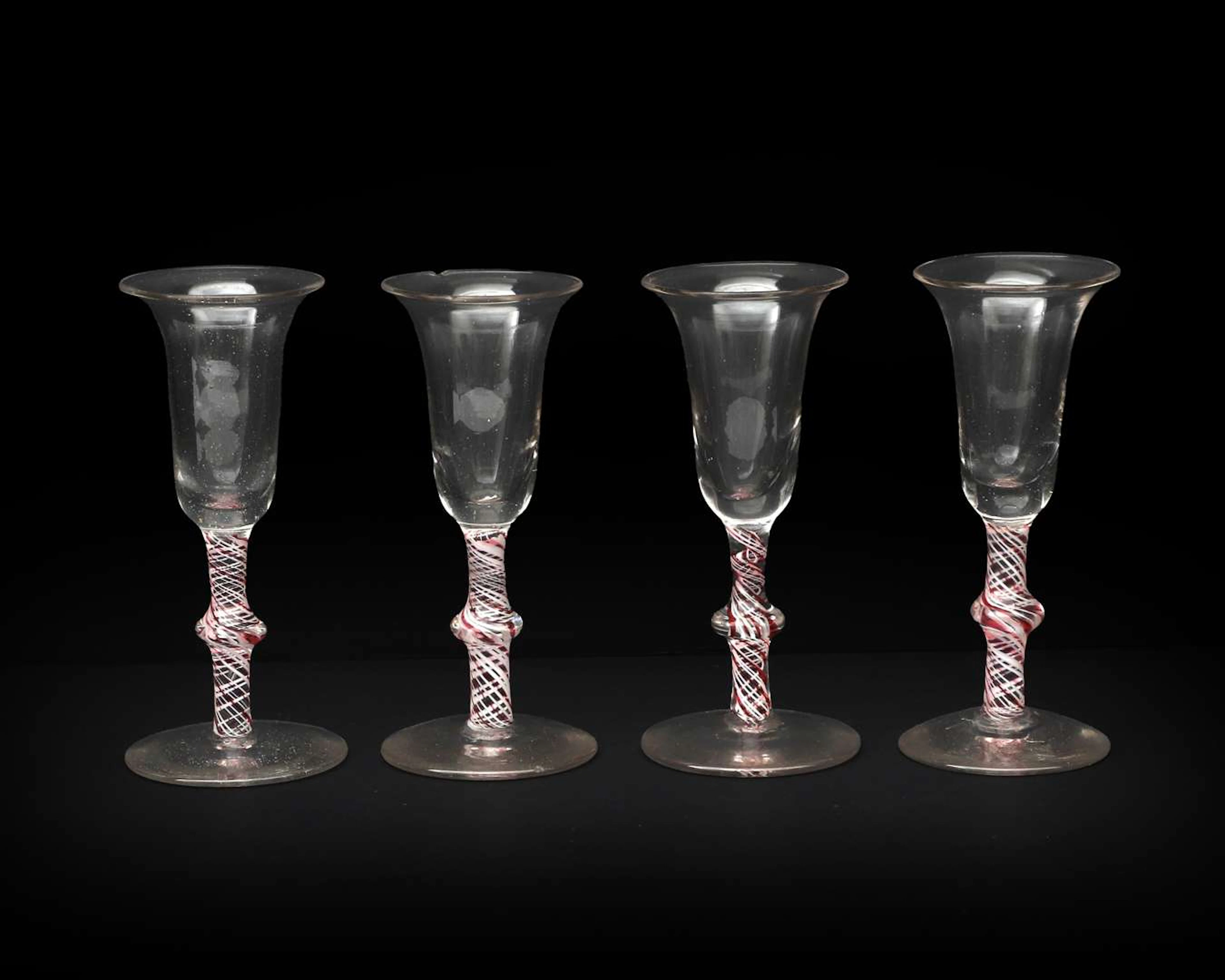 Four stemmed glasses, Holland or England, 18th century