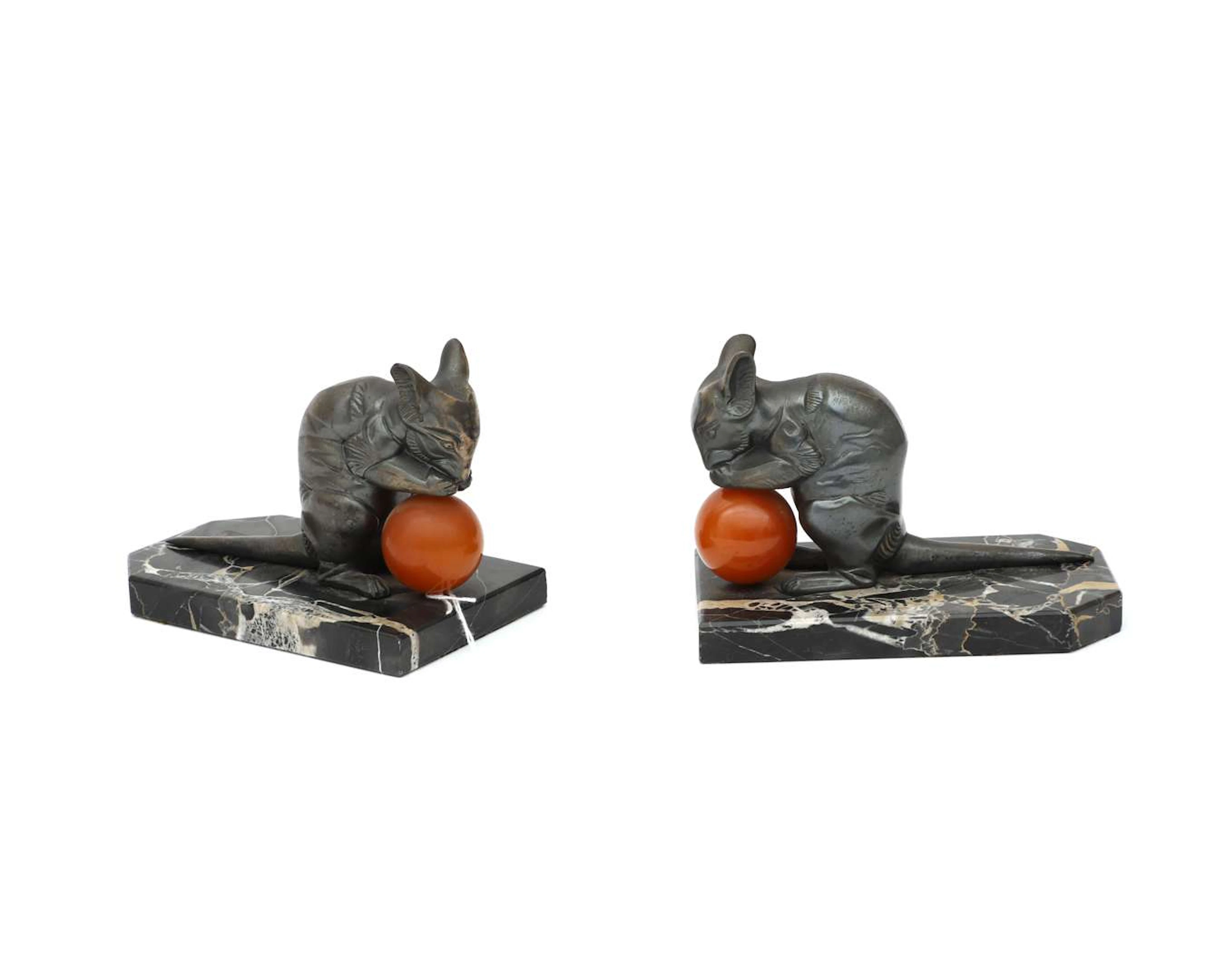 Two Art Deco bookends, Hippolyte Moreau, France, early 20th century