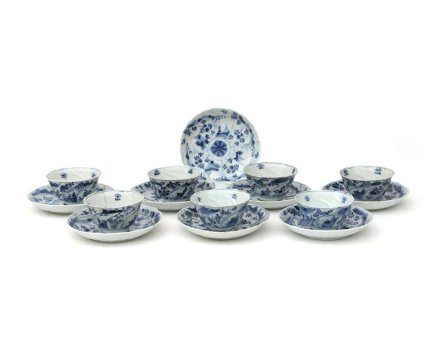 Seven porcelain cups and eight saucers, China, 18th century