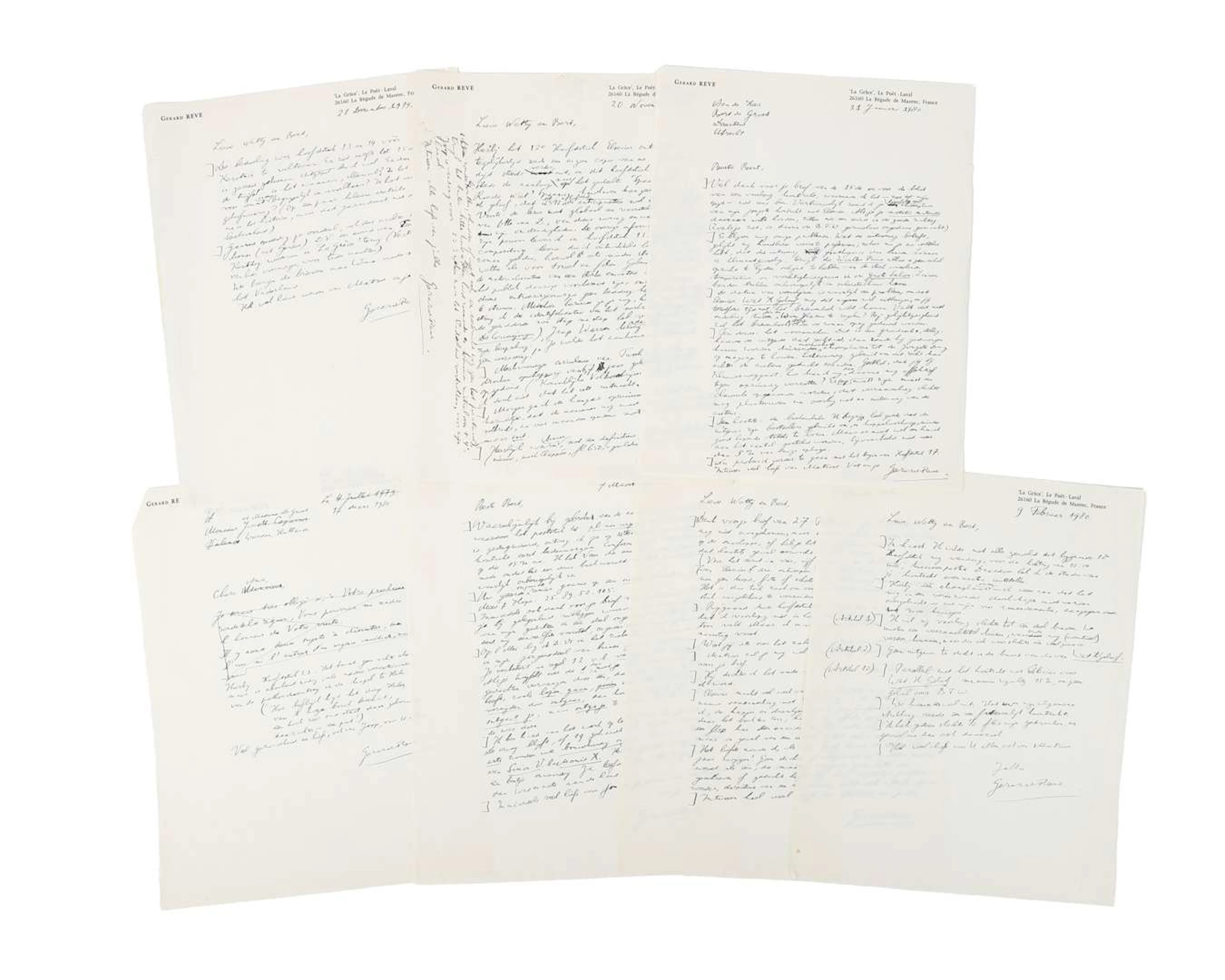 Gerard Reve – 7 original handwritten letters on 7 sheets of paper