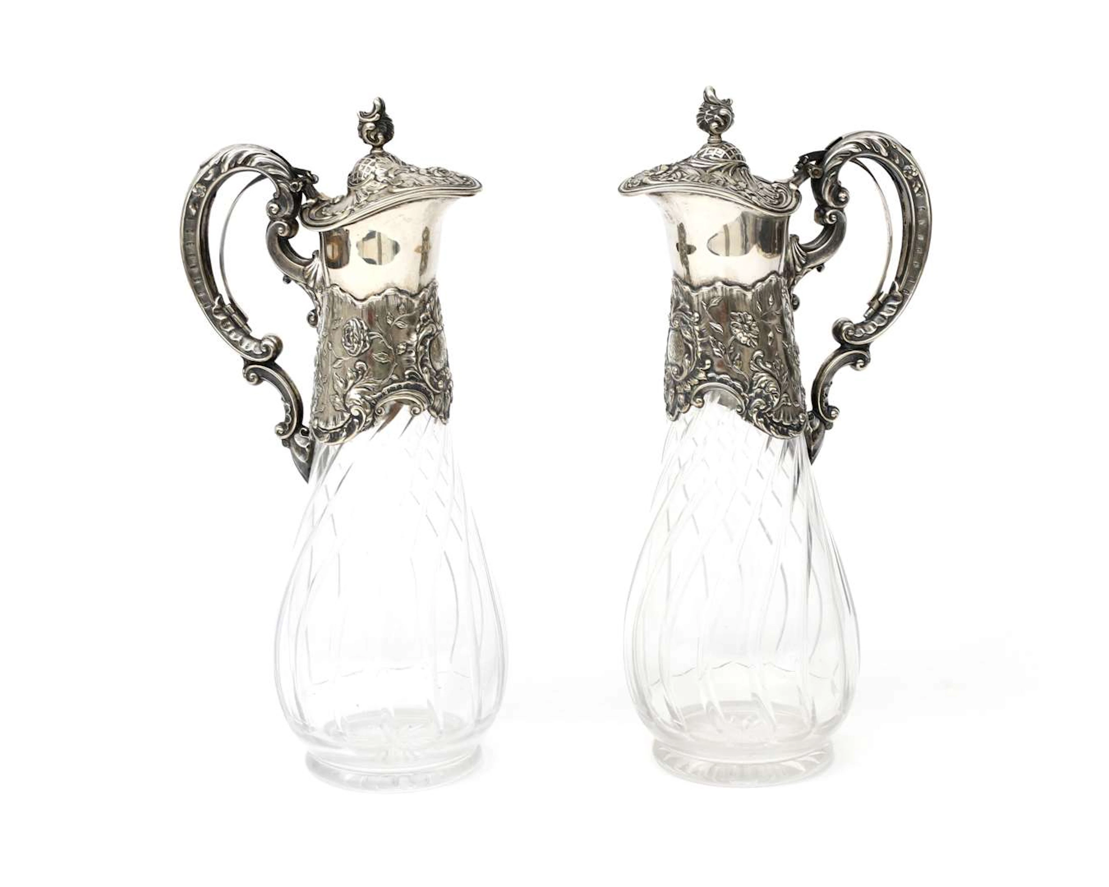 Two crystal decanters with silver mounts, Germany, Bremen, 20th century
