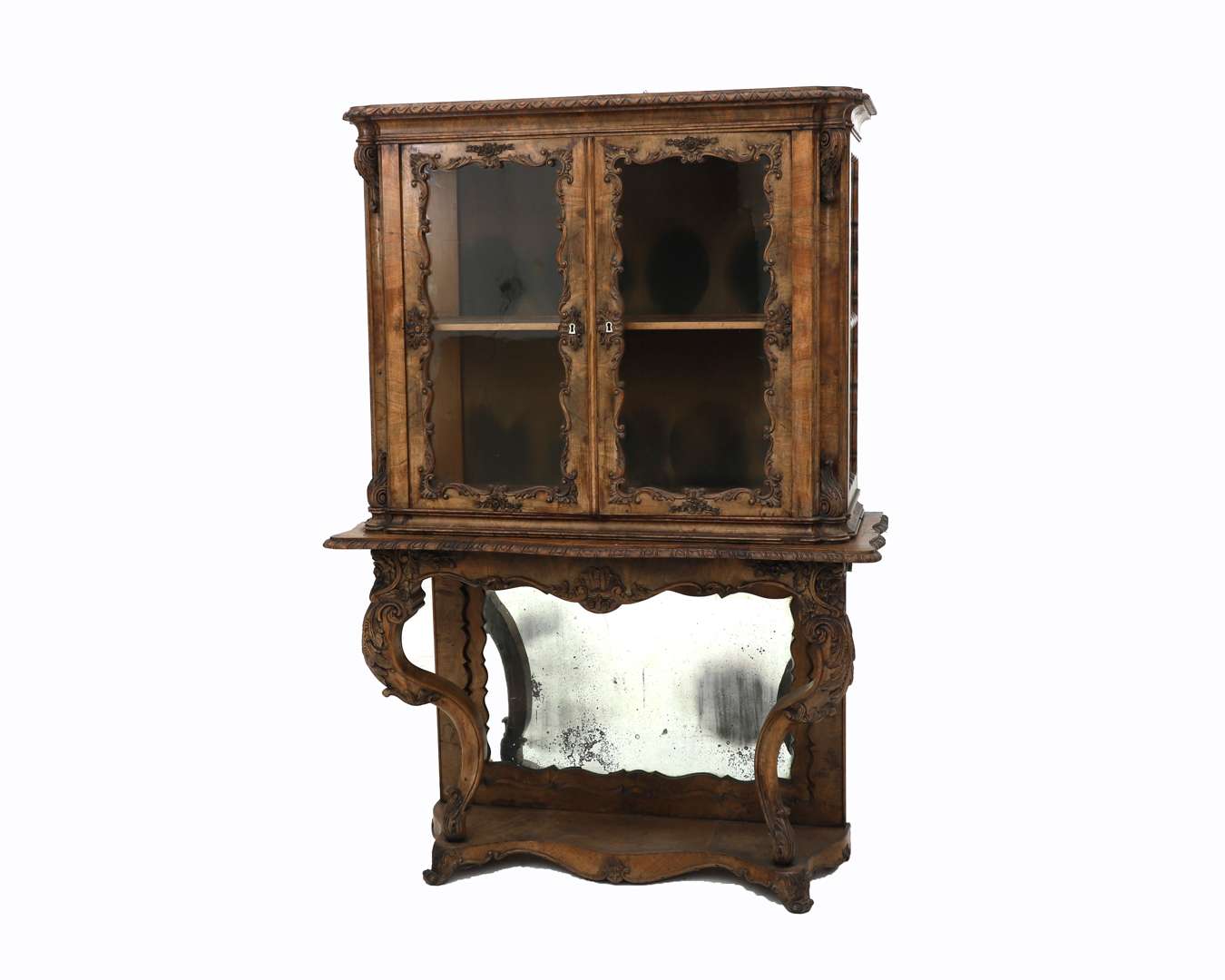 A walnut Louis XV-style display cabinet, Europe, 19th century