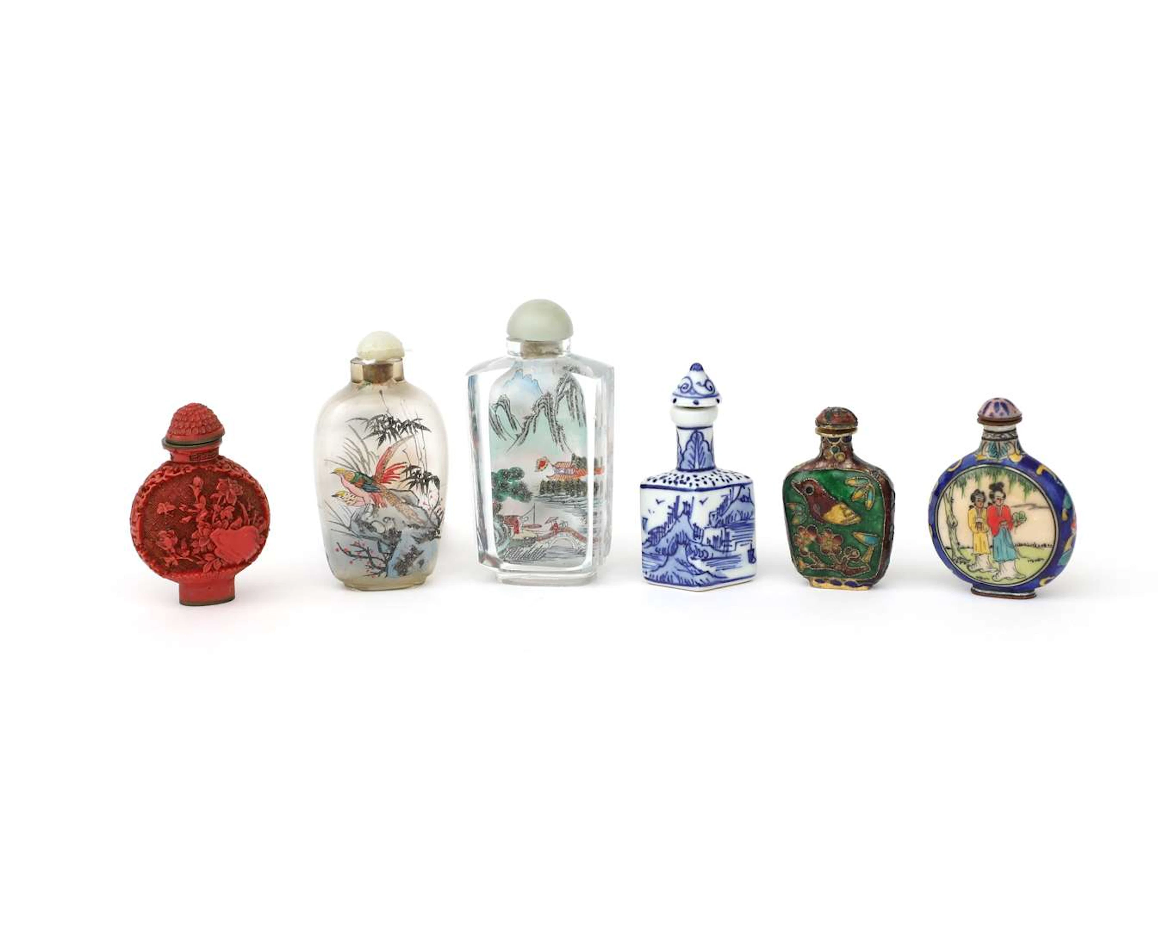 Five snuff bottles, China, 19th/20th century