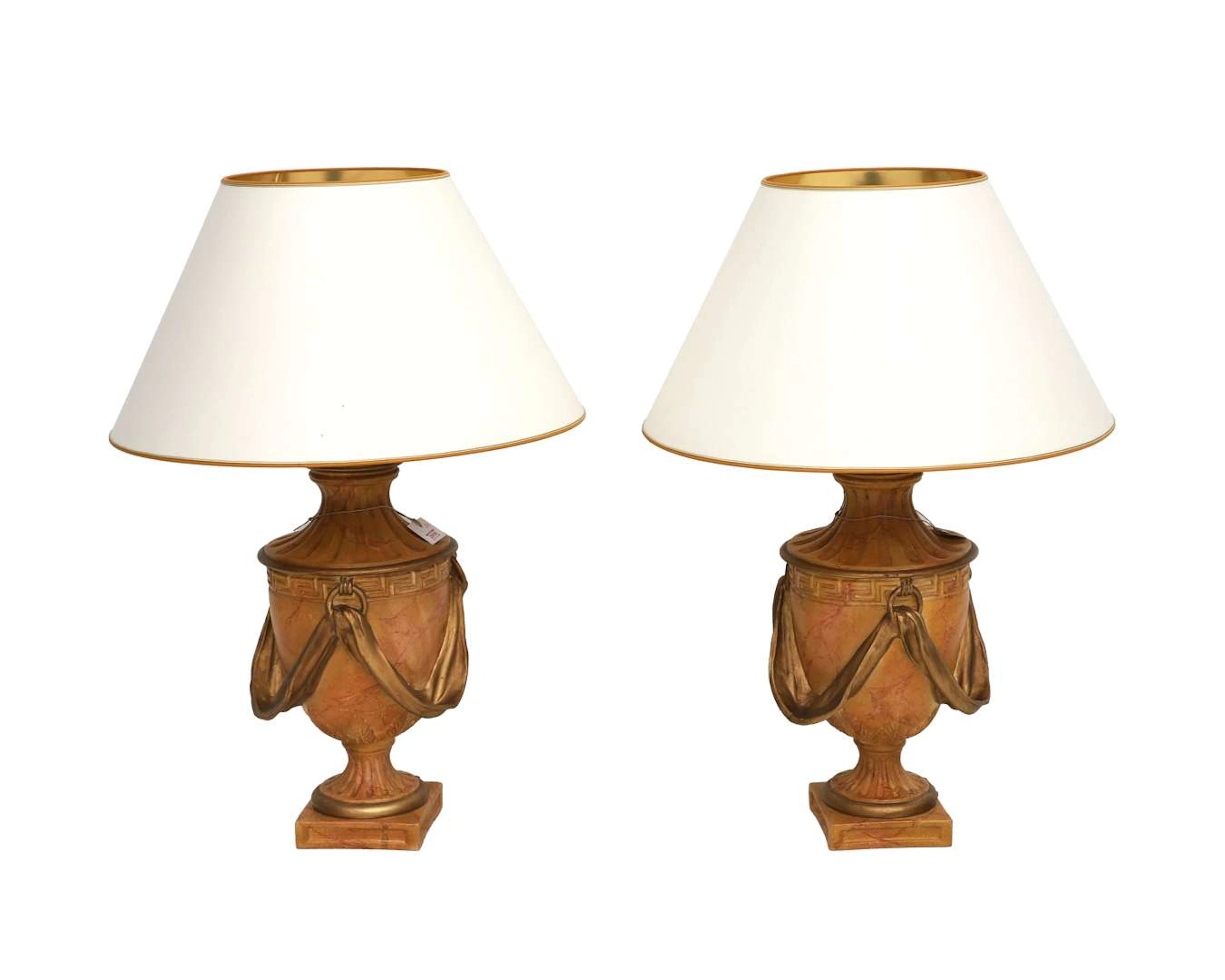 Two marbled classicist table lamps, 20th century