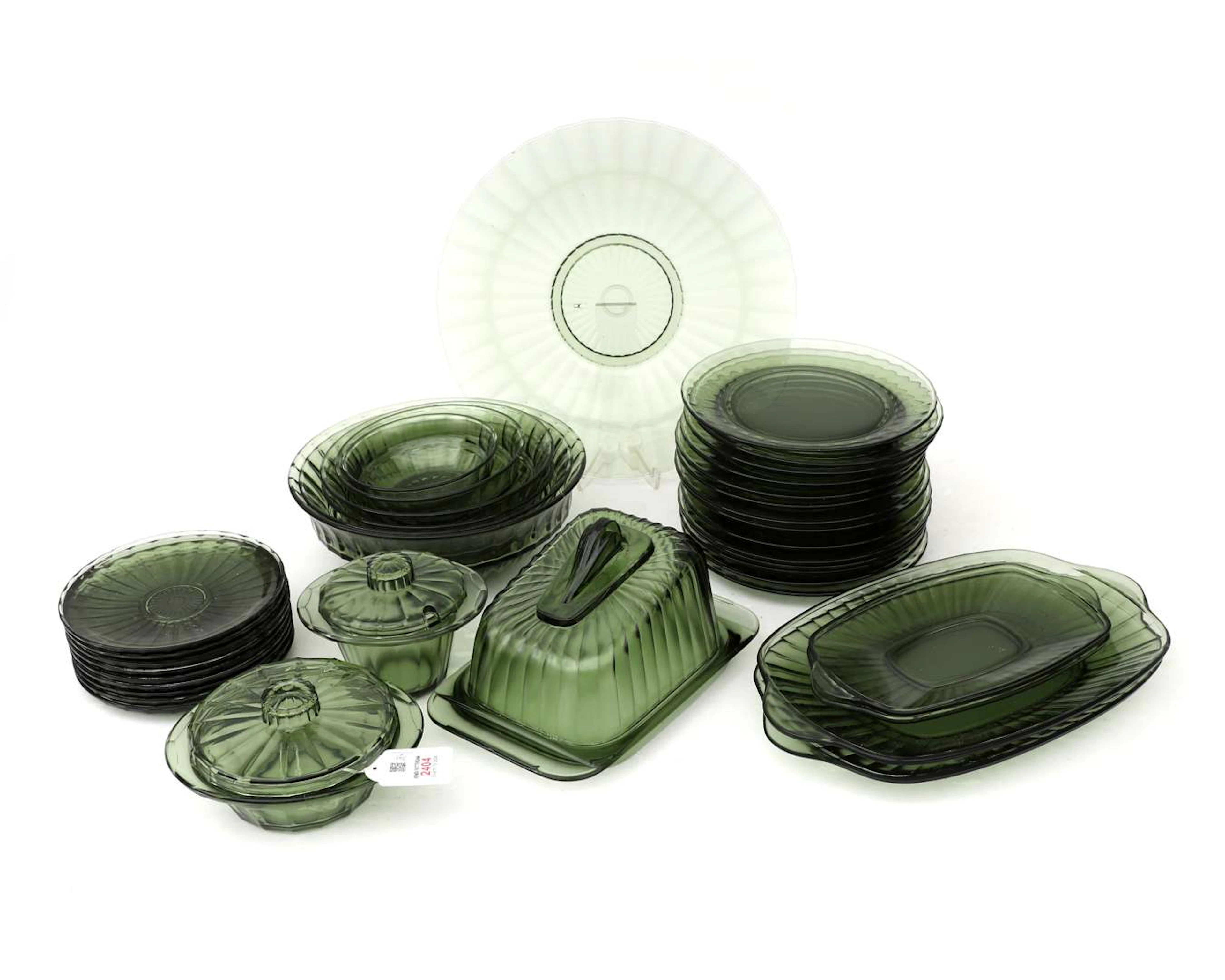 A pressed green glass tableware item (37)
