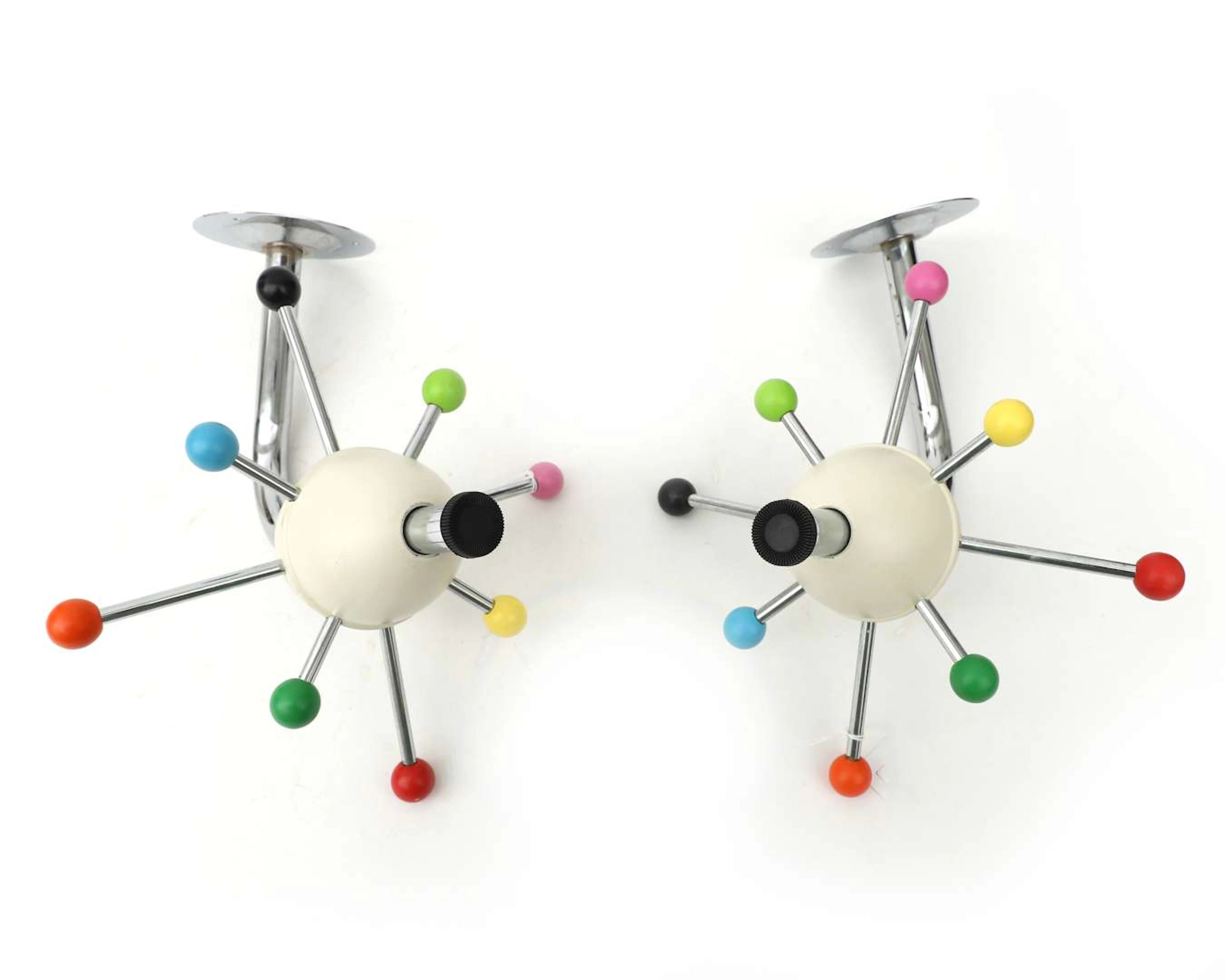 Two coat racks made from chrome and wood, Ikea, ‘Sputnik’ model