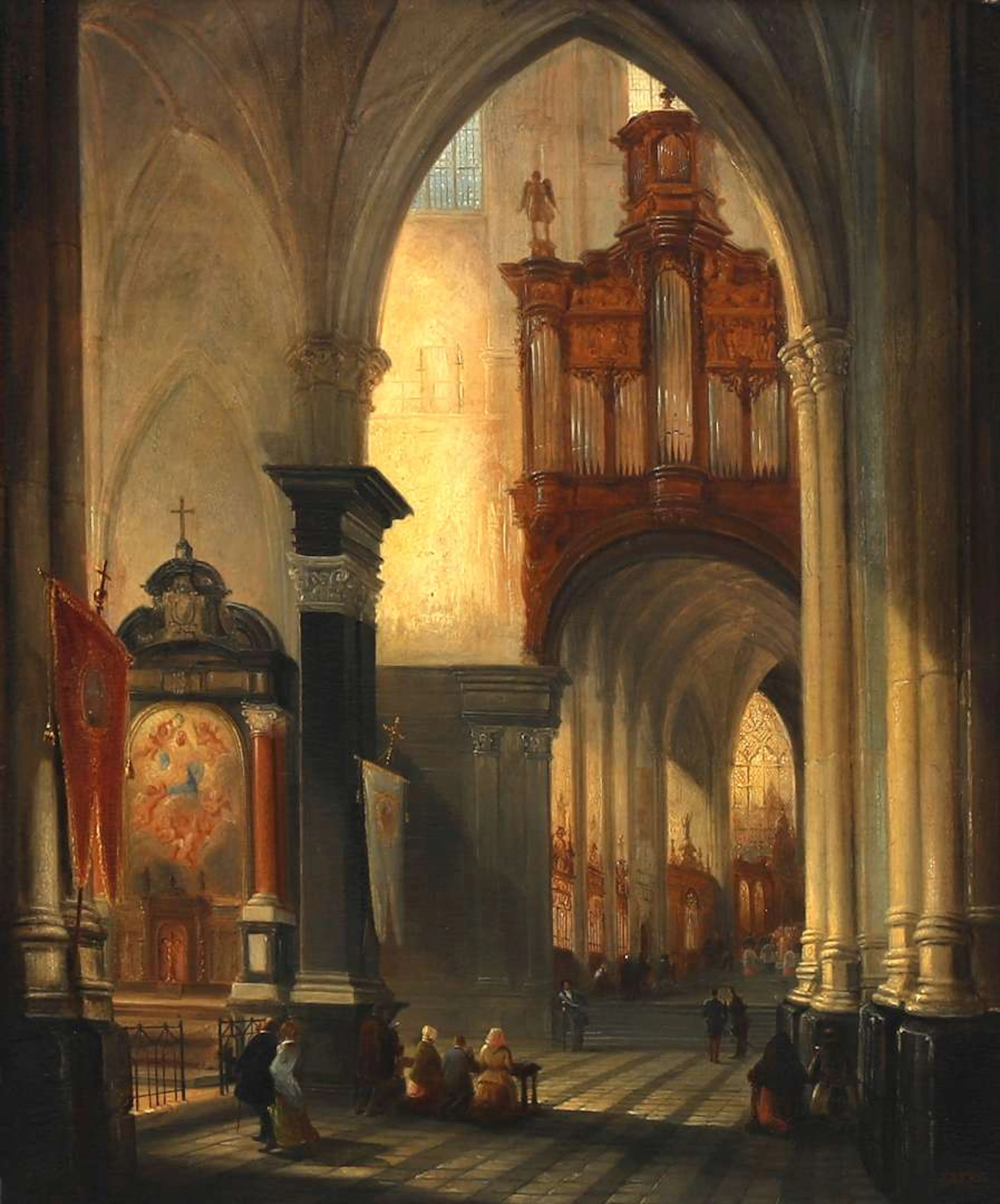 Jan Baptist Tetar van Elven (1805–1879), Church Interior with Many Worshippers