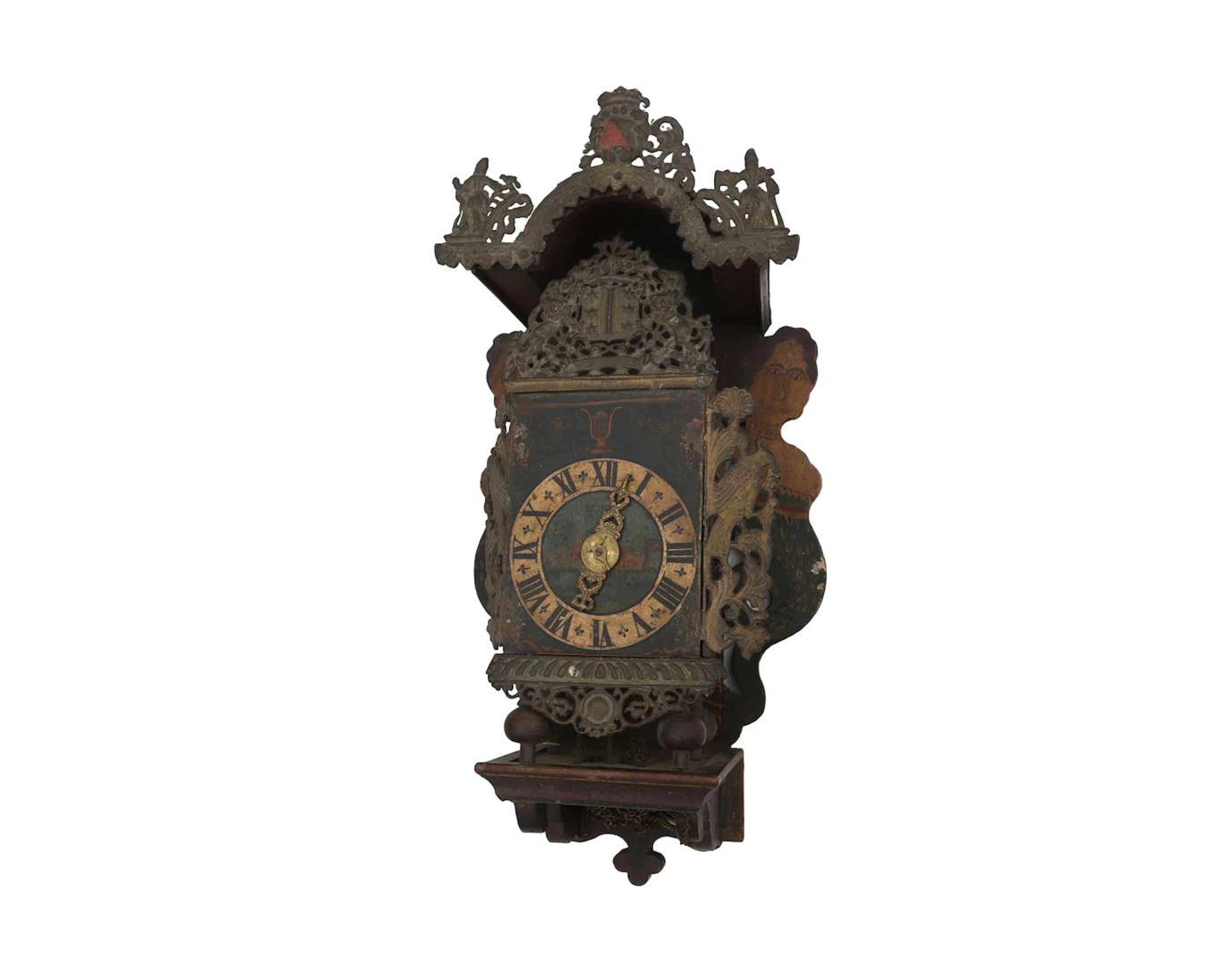 A polychromatic painted wooden Frisian chair clock, 19th century