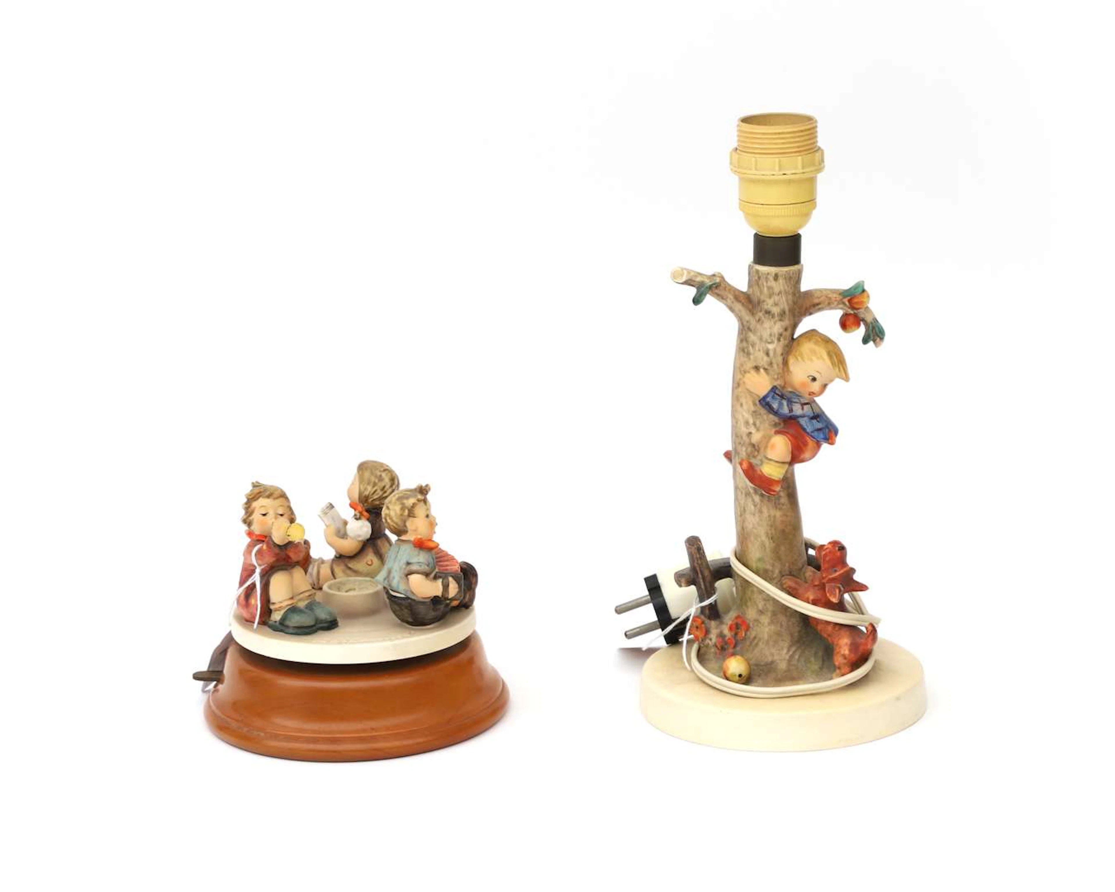 A porcelain music box and table lamp by Hummel, Goebel, Germany, 20th century