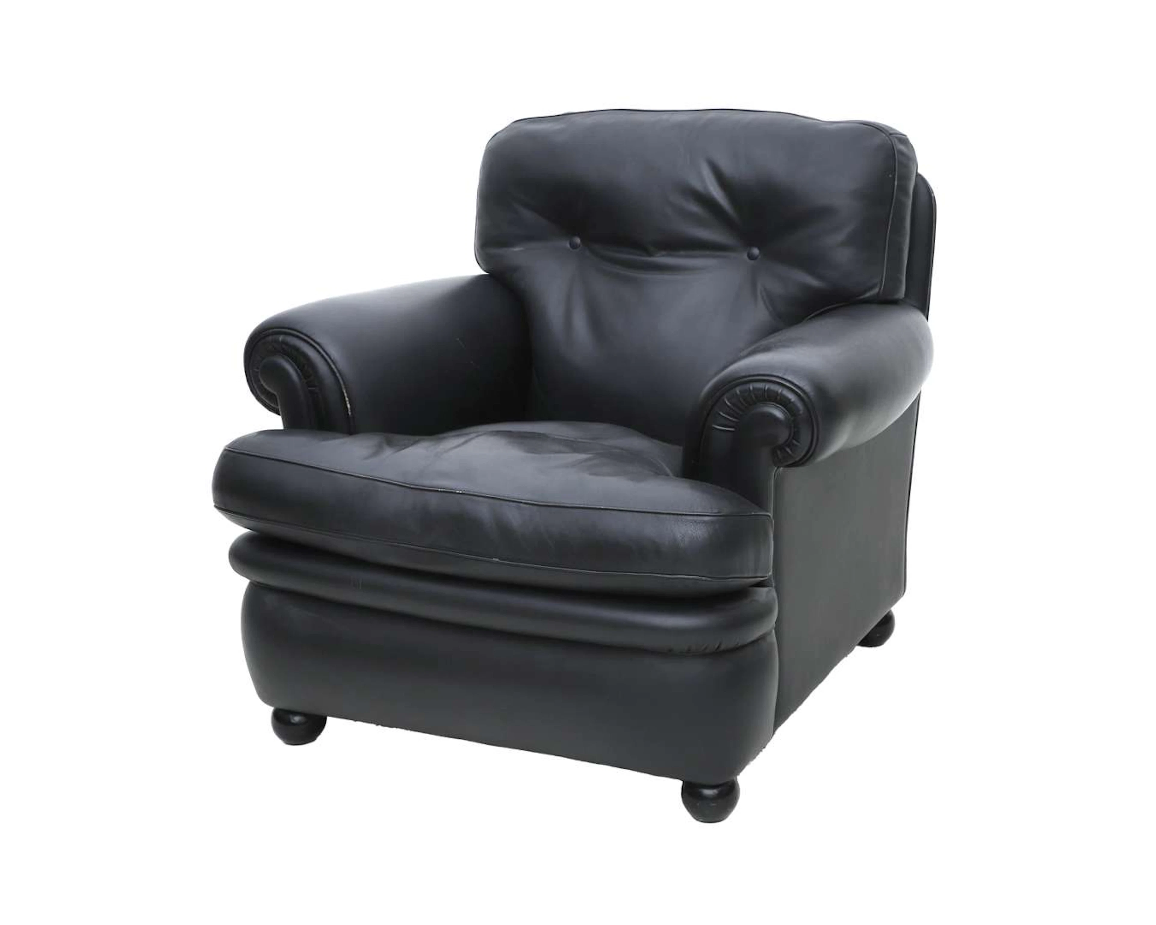 A black leather armchair. Poltrona Frau, ‘Dream’. Late 20th century